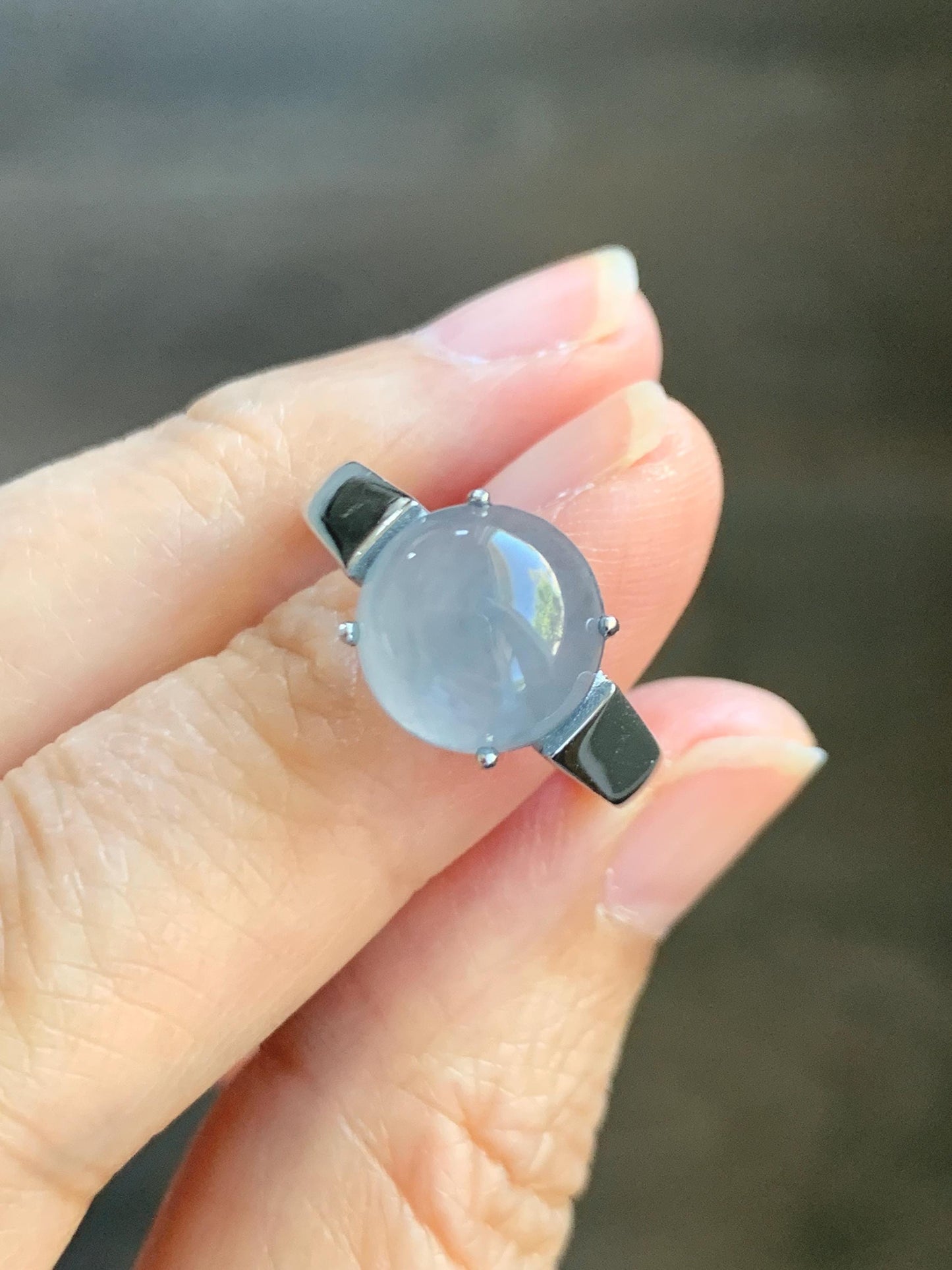 Natural Grade A Guatemalan Icy Highly Translucent Light Blue Large Jade Jadeite Solitaire Ring Sterling Silver Size 7 天然冰危淡蓝翡翠银镶戒指 DLW110