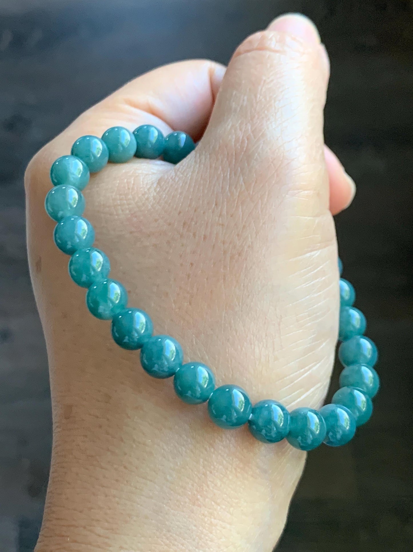 Natural Grade A Guatemalan Icy Translucent Teal Jade Jadeite Carved Pixiu Bead Beaded Bracelet Stretchy 7mm 7.25” 18g 天然冰危蓝绿翡翠貔貅珠圆珠手串 PXZ15