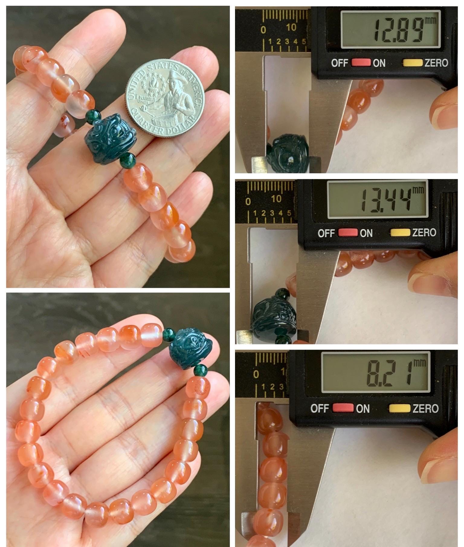 Natural Guatemalan Grade A Icy Translucent Dark Aegean Blue Jade Jadeite Dancing Lion Agate Beaded Bracelet 7” 天然冰胶危蓝绿翡翠醒狮珠玛瑙手串 XSH127