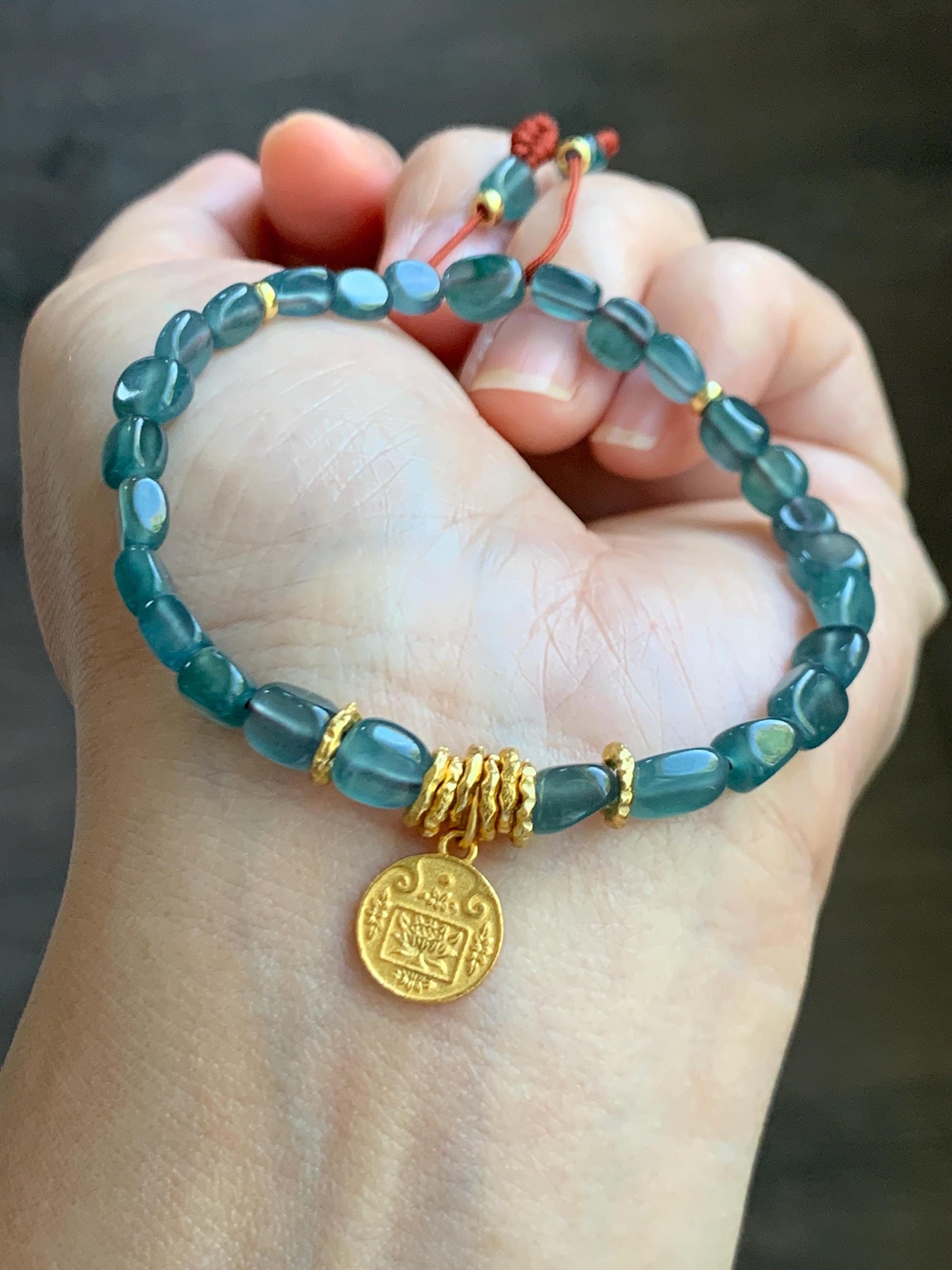 Natural Grade A Guatemalan Icy Translucent Teal Blue Jade Jadeite Nuggets Beaded Fortune Bracelet Sterling Silver 6.75” 天然冰透危蓝翡翠随形珠手串 XSX168