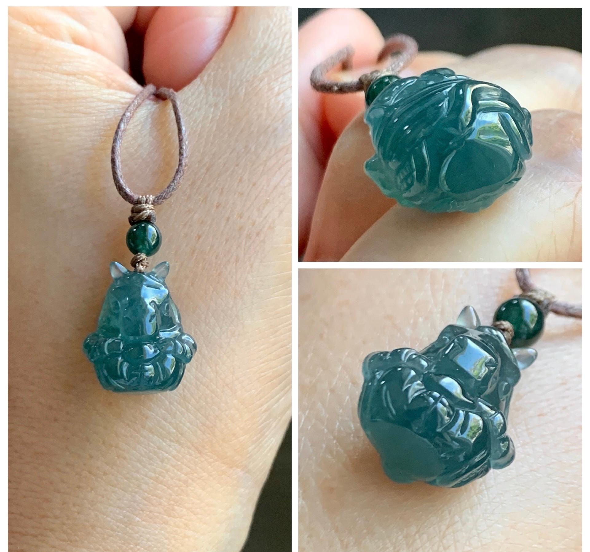 Natural Grade A Guatemalan Icy Translucent Dark Teal Blue Jade Jadeite Horse Pendant Rope Necklace Chinese Zodiac 25” 天然冰危深蓝翡翠生肖马吊坠 SHX150H