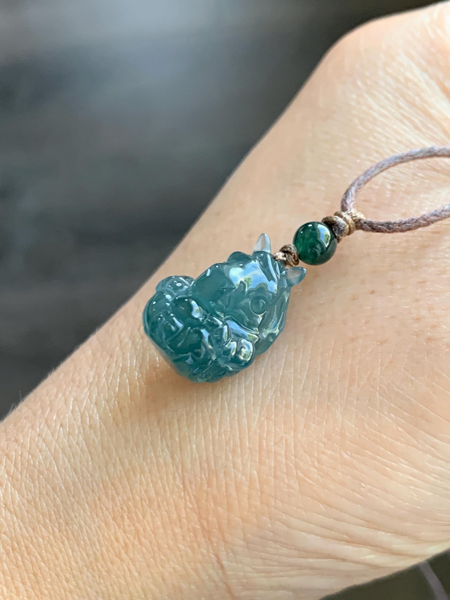 Natural Grade A Guatemalan Icy Translucent Dark Teal Blue Jade Jadeite Horse Pendant Rope Necklace Chinese Zodiac 25” 天然冰危深蓝翡翠生肖马吊坠 SHX150H