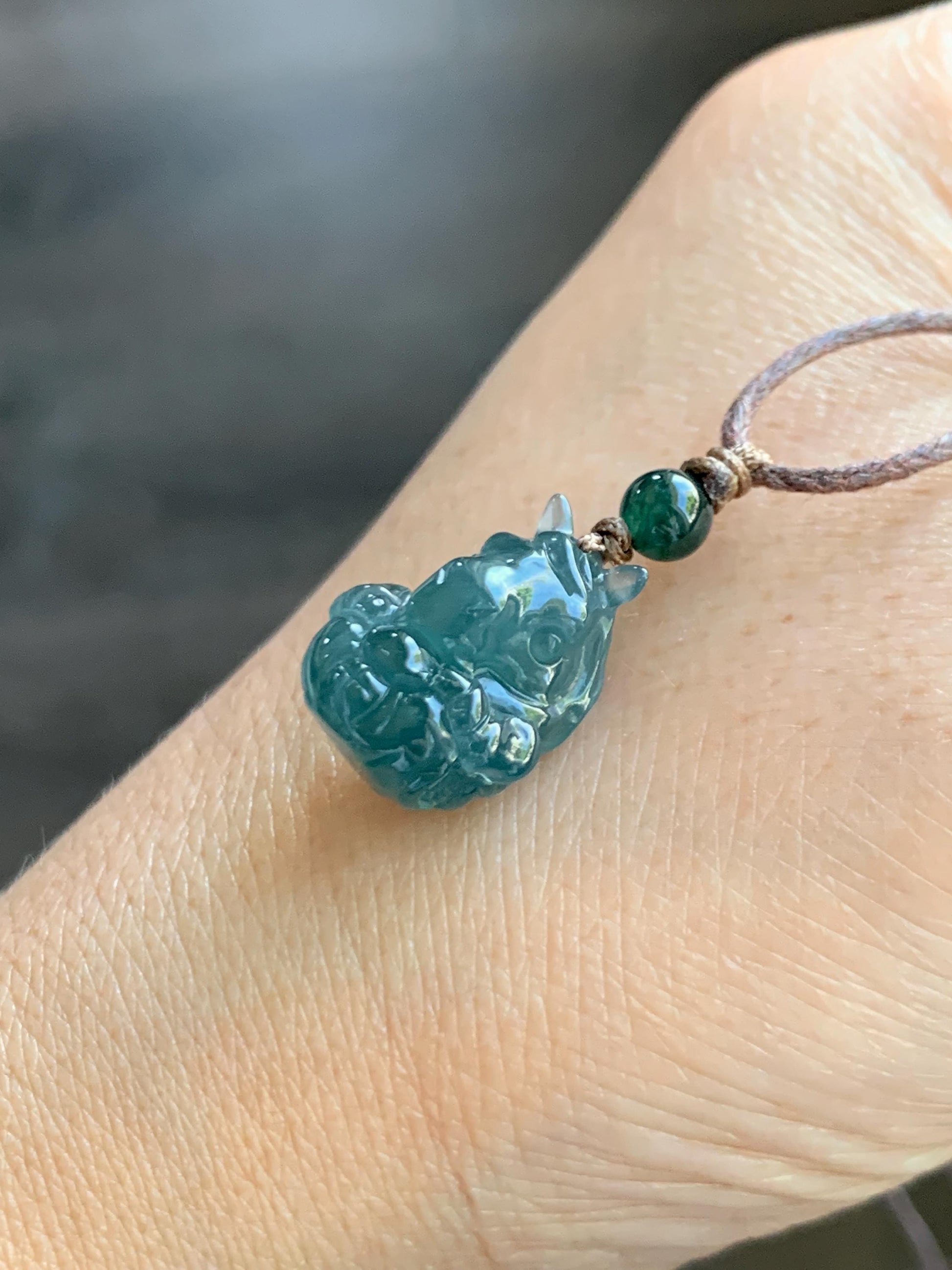 Natural Grade A Guatemalan Icy Translucent Dark Teal Blue Jade Jadeite Horse Pendant Rope Necklace Chinese Zodiac 25” 天然冰危深蓝翡翠生肖马吊坠 SHX150H