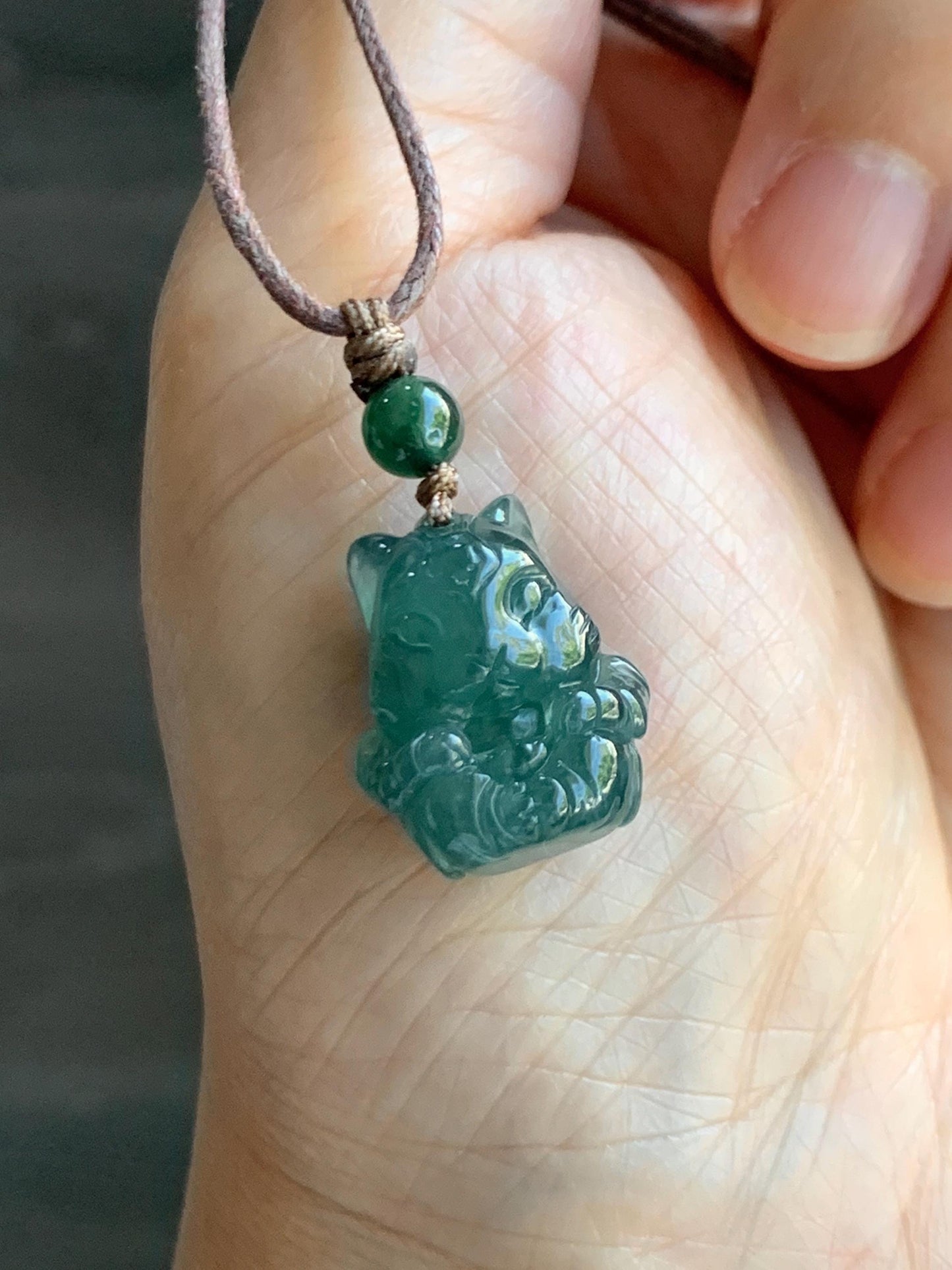 Natural Grade A Guatemalan Icy Translucent Dark Teal Blue Jade Jadeite Rabbit Pendant Rope Necklace Chinese Zodiac 26” 天然冰危深蓝翡翠生肖兔吊坠 SHX150R