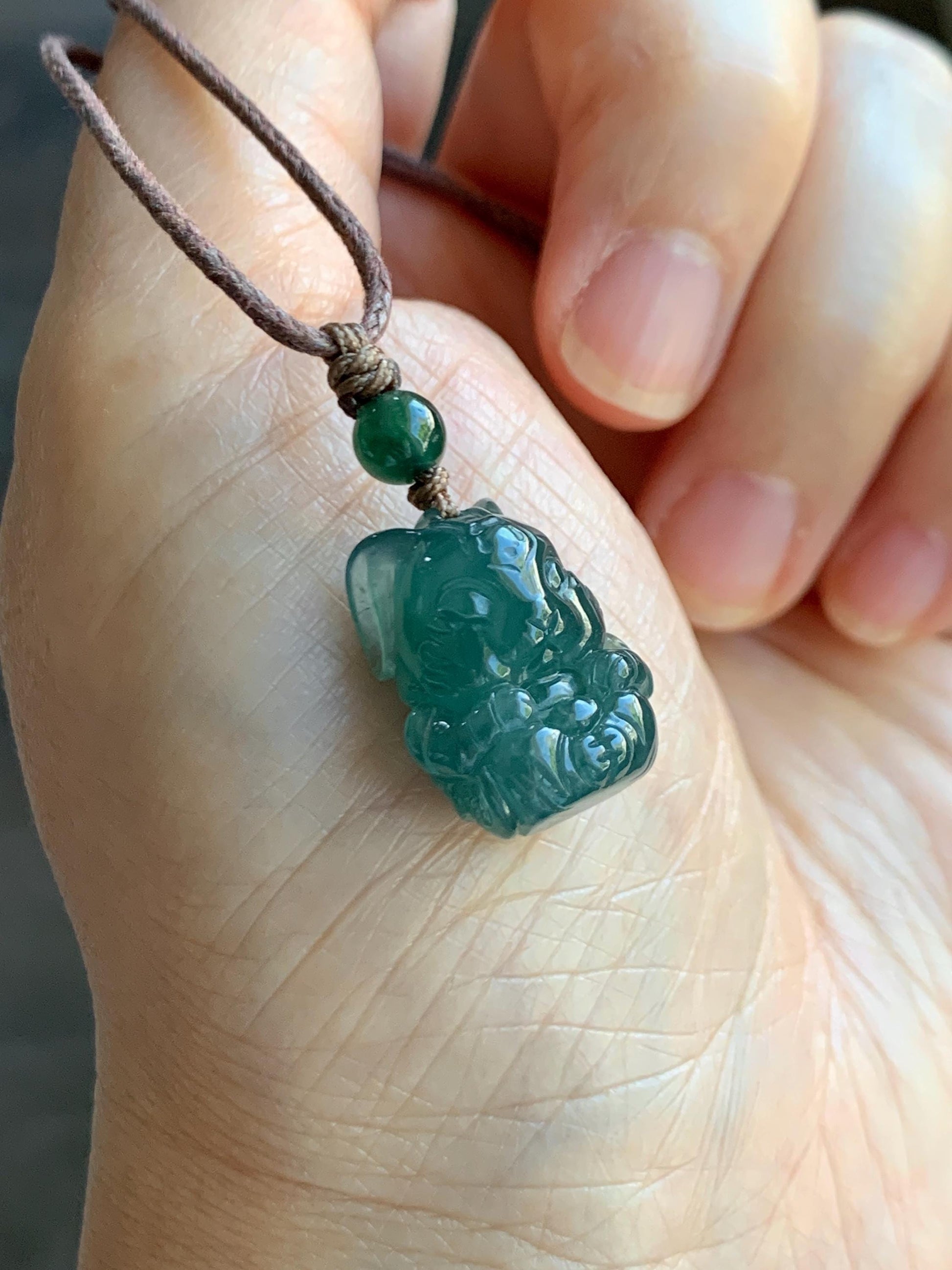 Natural Grade A Guatemalan Icy Translucent Dark Teal Blue Jade Jadeite Rabbit Pendant Rope Necklace Chinese Zodiac 26” 天然冰危深蓝翡翠生肖兔吊坠 SHX150R