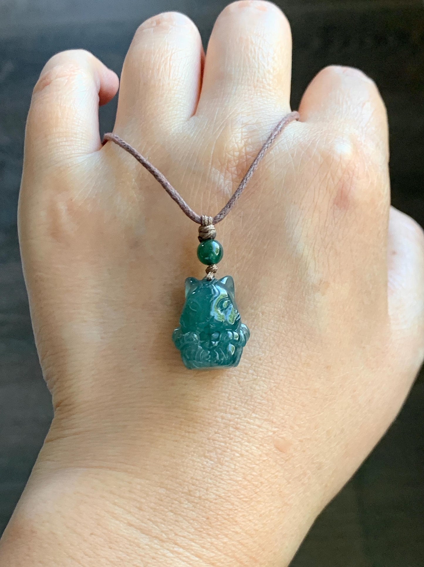 Natural Grade A Guatemalan Icy Translucent Dark Teal Blue Jade Jadeite Rabbit Pendant Rope Necklace Chinese Zodiac 26” 天然冰危深蓝翡翠生肖兔吊坠 SHX150R