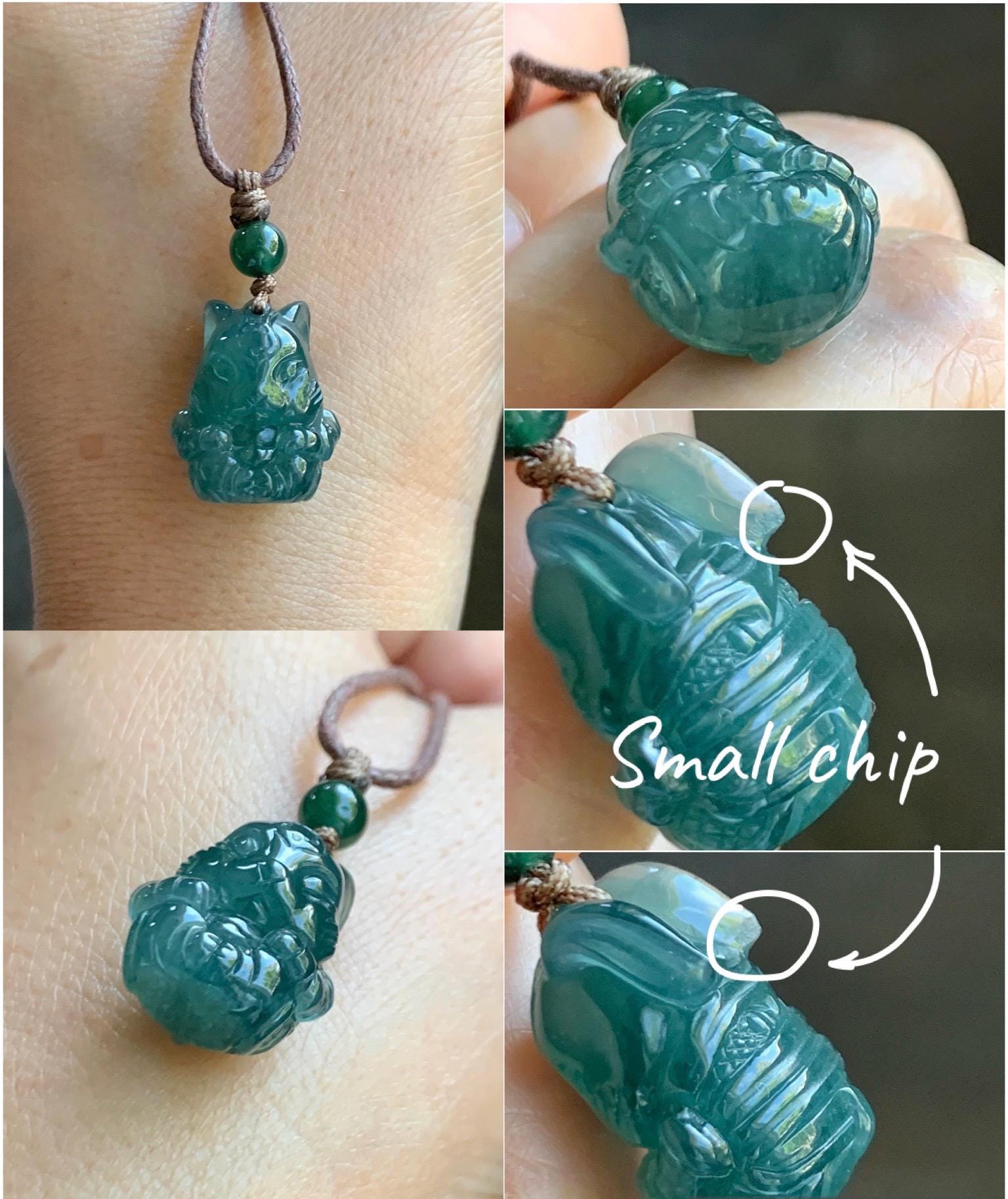 Natural Grade A Guatemalan Icy Translucent Dark Teal Blue Jade Jadeite Rabbit Pendant Rope Necklace Chinese Zodiac 26” 天然冰危深蓝翡翠生肖兔吊坠 SHX150R