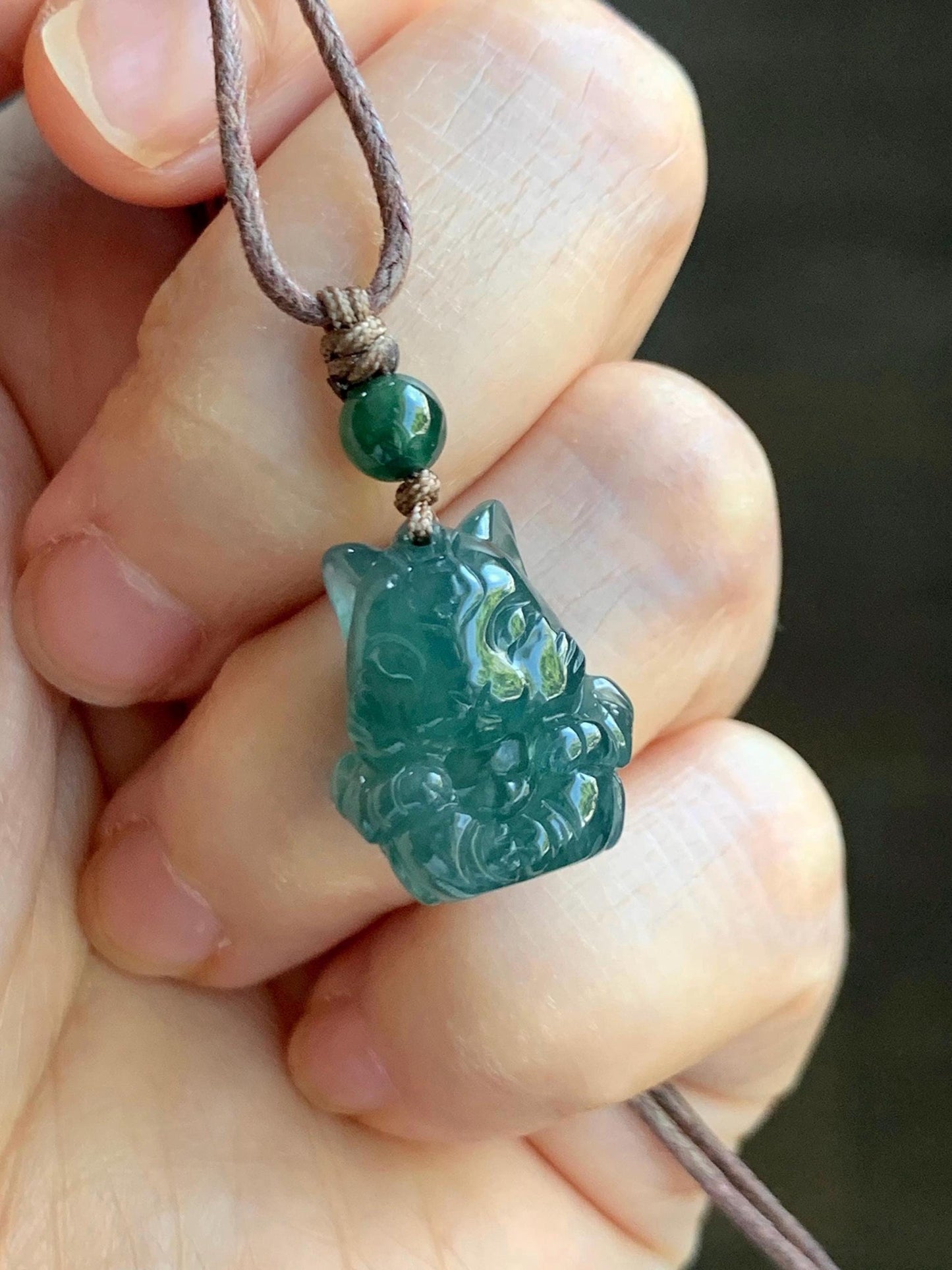 Natural Grade A Guatemalan Icy Translucent Dark Teal Blue Jade Jadeite Rabbit Pendant Rope Necklace Chinese Zodiac 26” 天然冰危深蓝翡翠生肖兔吊坠 SHX150R