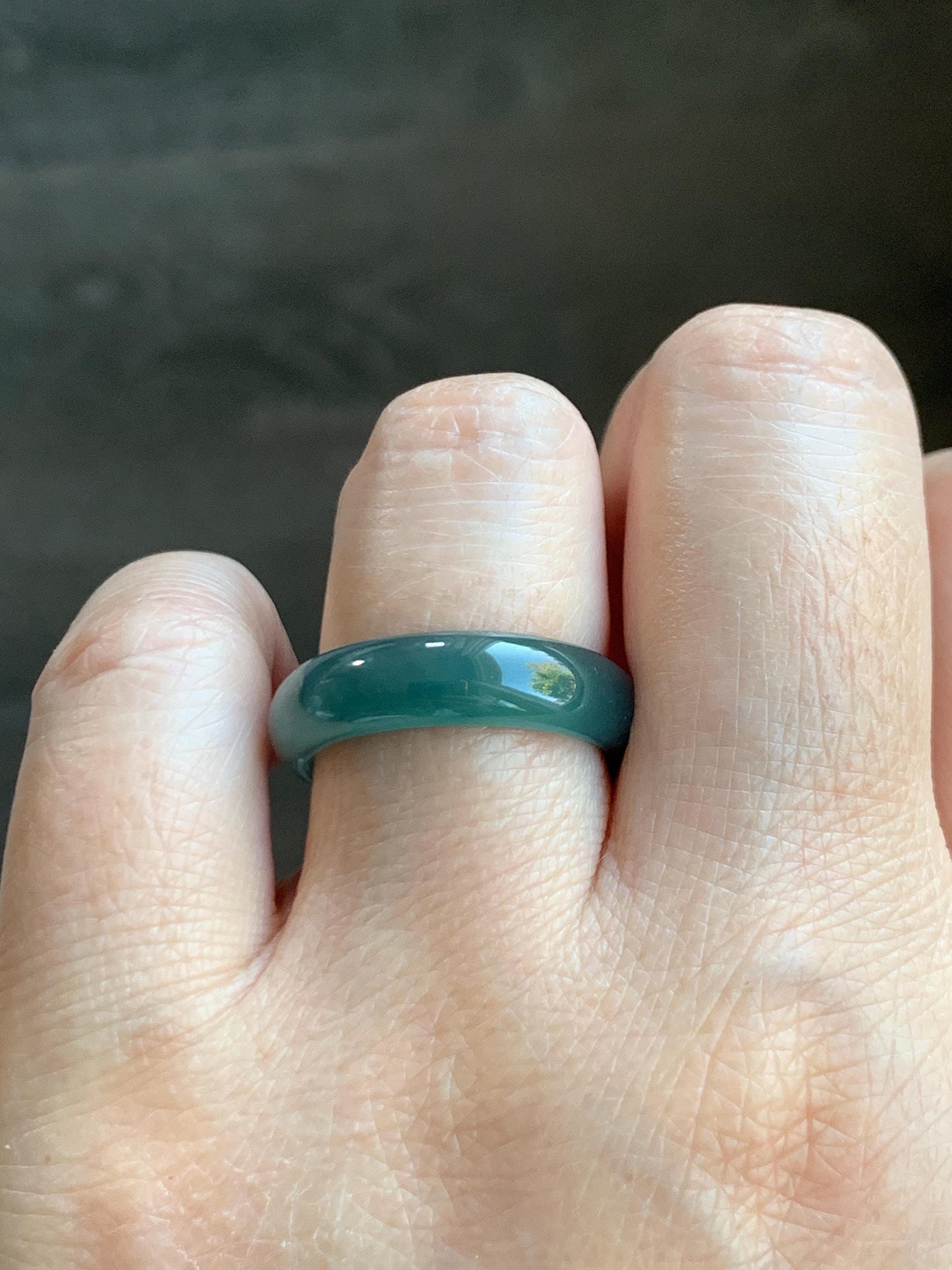 Natural Grade A Guatemalan Icy Translucent Bicolored Teal Blue Jade Jadeite Wide Band Ring Comfort Fit Size 7.75 US 天然冰胶危蓝绿翡翠揭阳工戒圈 KWL330B