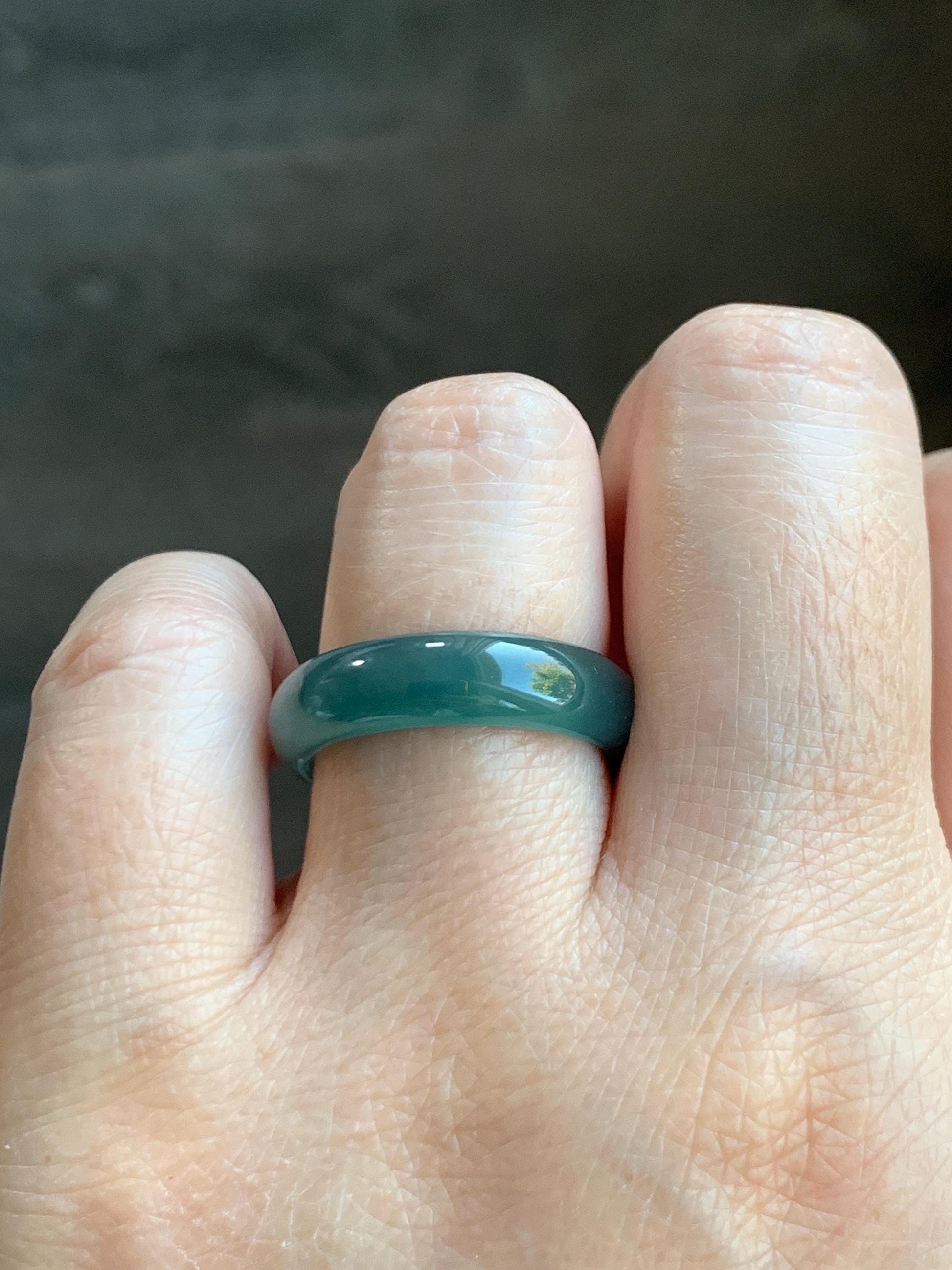 Natural Grade A Guatemalan Icy Translucent Bicolored Teal Blue Jade Jadeite Wide Band Ring Comfort Fit Size 7.75 US 天然冰胶危蓝绿翡翠揭阳工戒圈 KWL330B