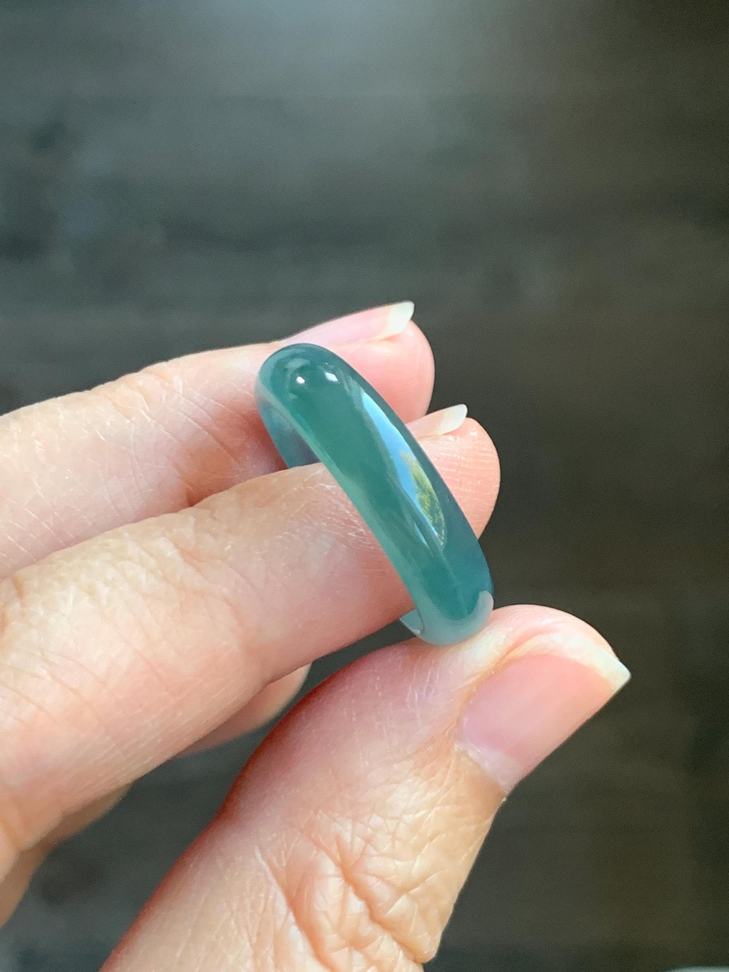 Natural Grade A Guatemalan Icy Translucent Bicolored Teal Blue Jade Jadeite Wide Band Ring Comfort Fit Size 7.75 US 天然冰胶危蓝绿翡翠揭阳工戒圈 KWL330B