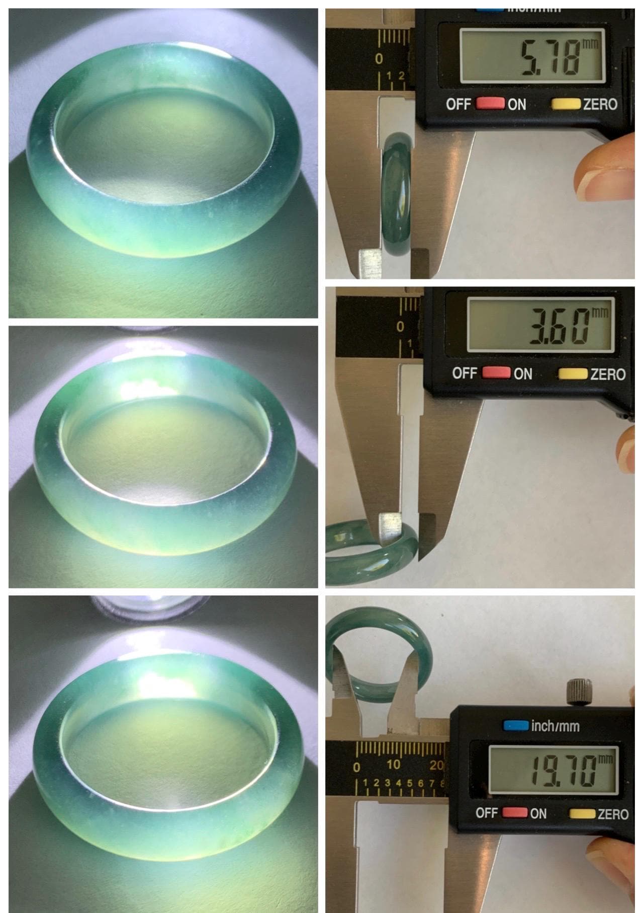 Natural Grade A Guatemalan Icy Translucent Dark Teal Blue Jade Jadeite Wide Band Ring Comfort Fit Size 9.75 US 天然冰胶危蓝绿翡翠揭阳工戒圈 KWL330A