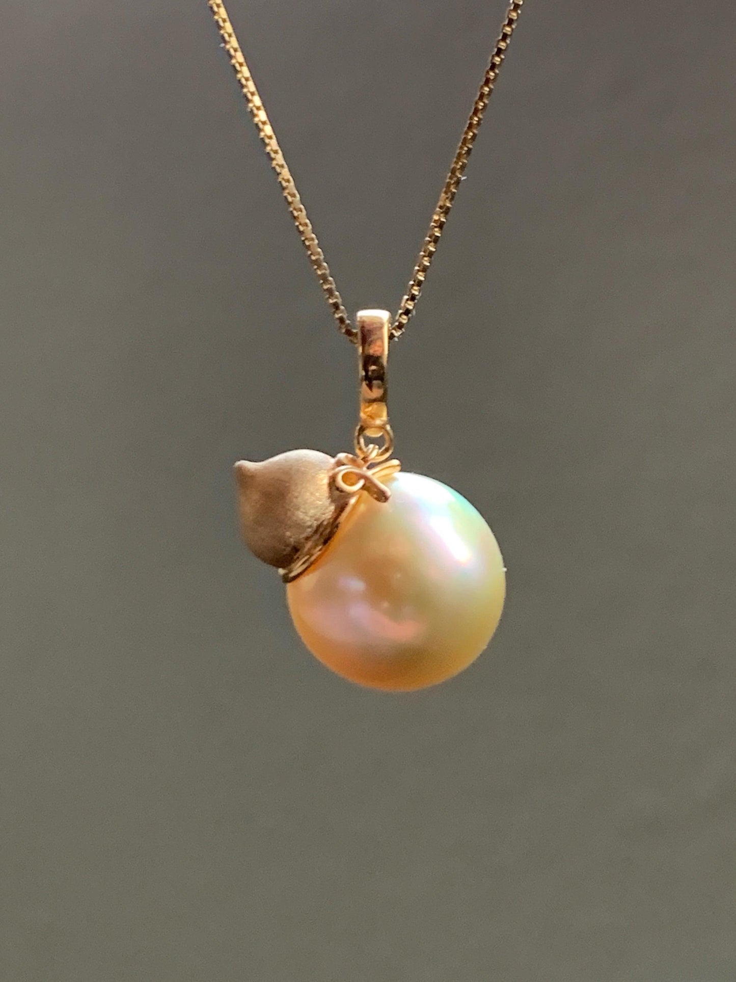Natural Genuine Golden South Sea Pearl Gourd Hulu Pendant Solid Sterling Silver Yellow Gold Overlay 11.1mm 3g 天然南洋金珠葫芦吊坠 GSC561A
