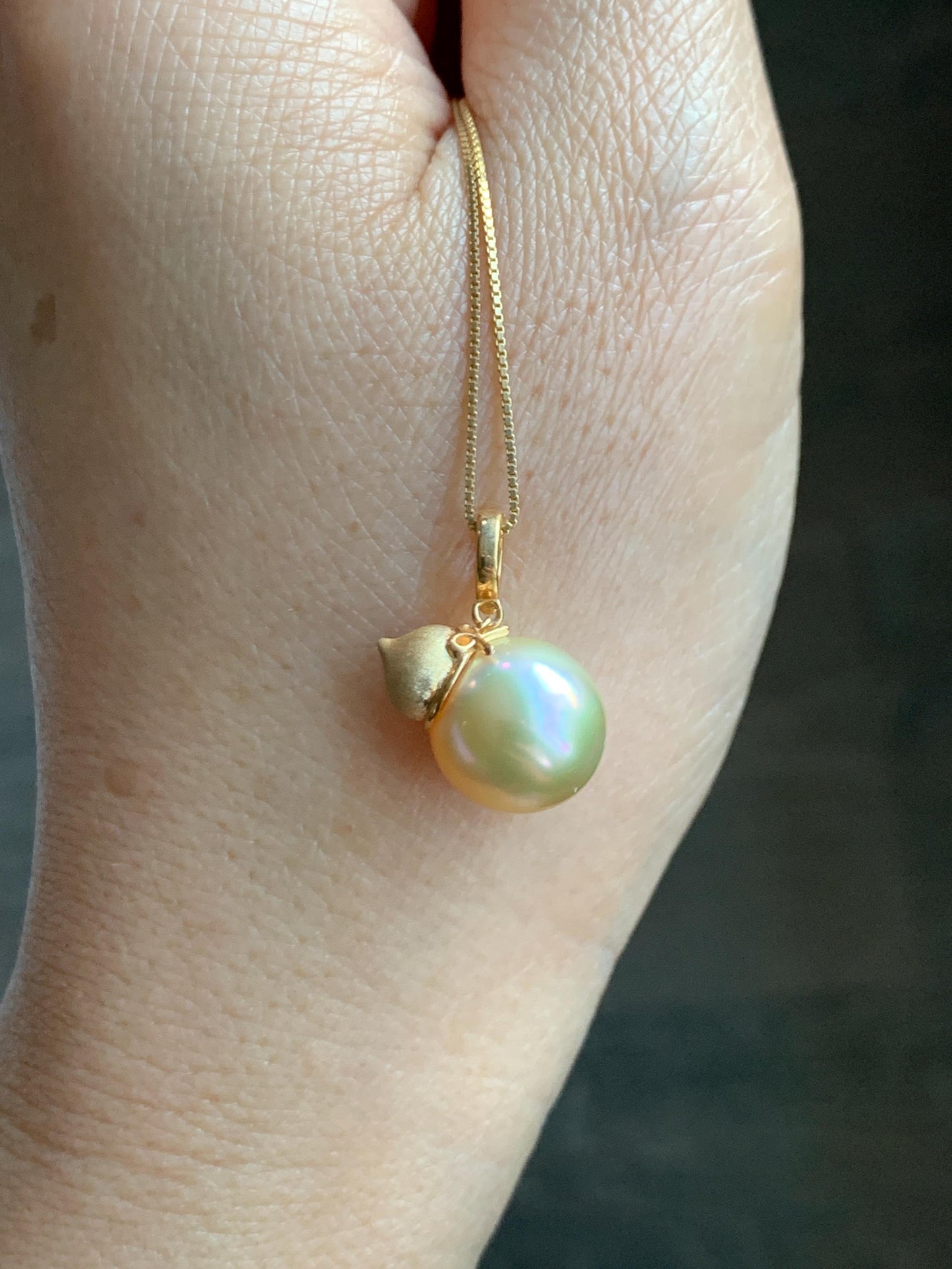 Natural Genuine Golden South Sea Pearl Gourd Hulu Pendant Solid Sterling Silver Yellow Gold Overlay 11.1mm 3g 天然南洋金珠葫芦吊坠 GSC561A