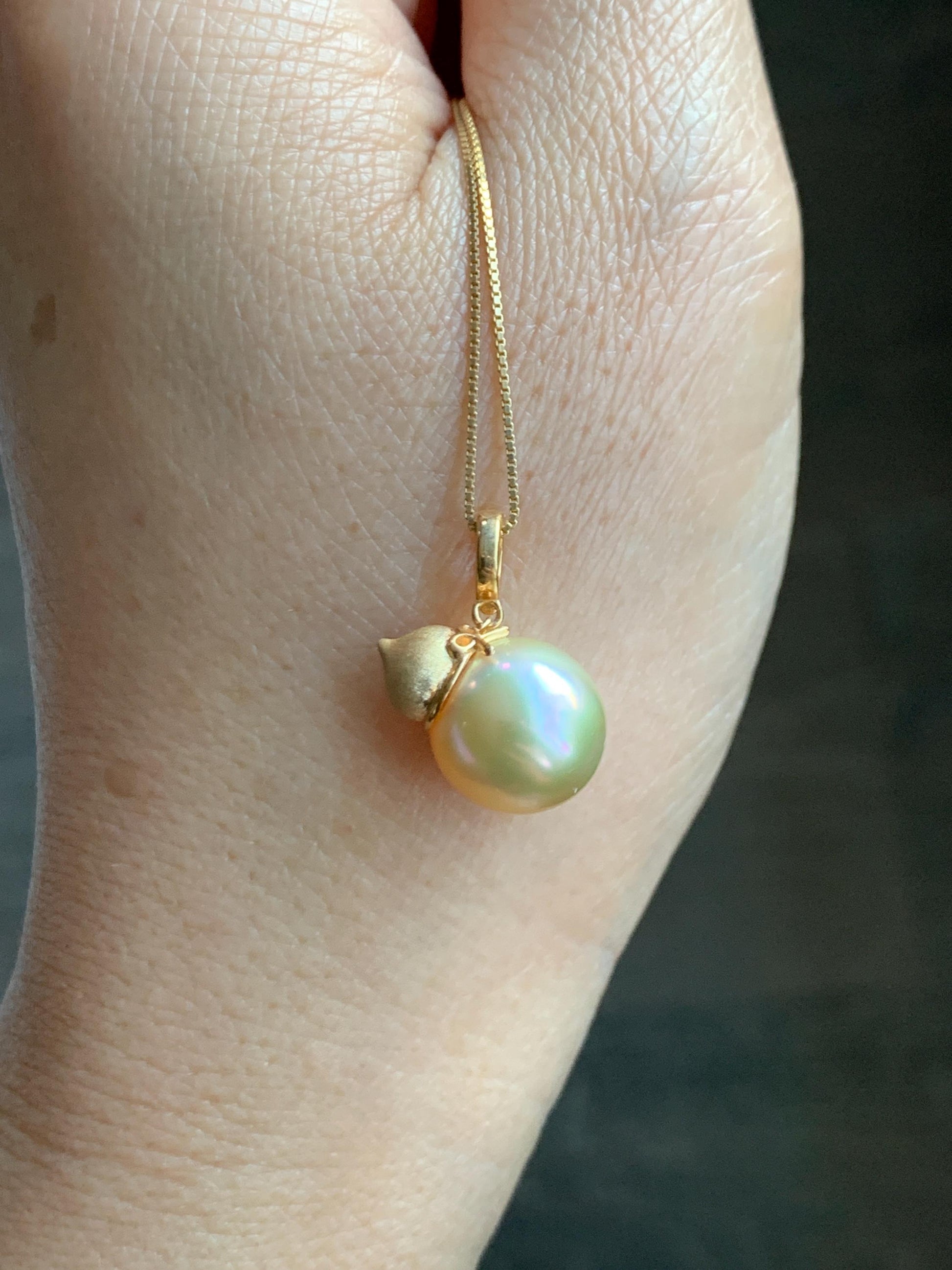 Natural Genuine Golden South Sea Pearl Gourd Hulu Pendant Solid Sterling Silver Yellow Gold Overlay 11.1mm 3g 天然南洋金珠葫芦吊坠 GSC561A