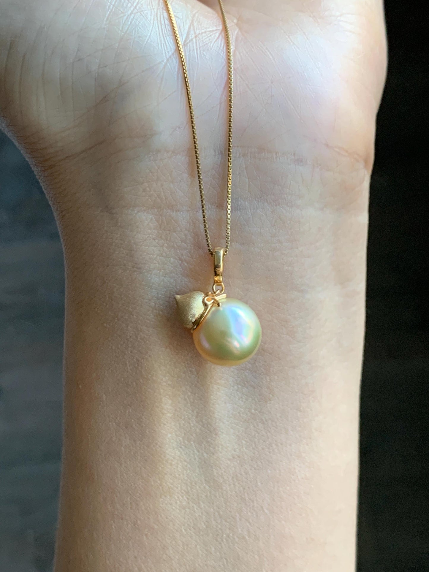 Natural Genuine Golden South Sea Pearl Gourd Hulu Pendant Solid Sterling Silver Yellow Gold Overlay 11.1mm 3g 天然南洋金珠葫芦吊坠 GSC561A