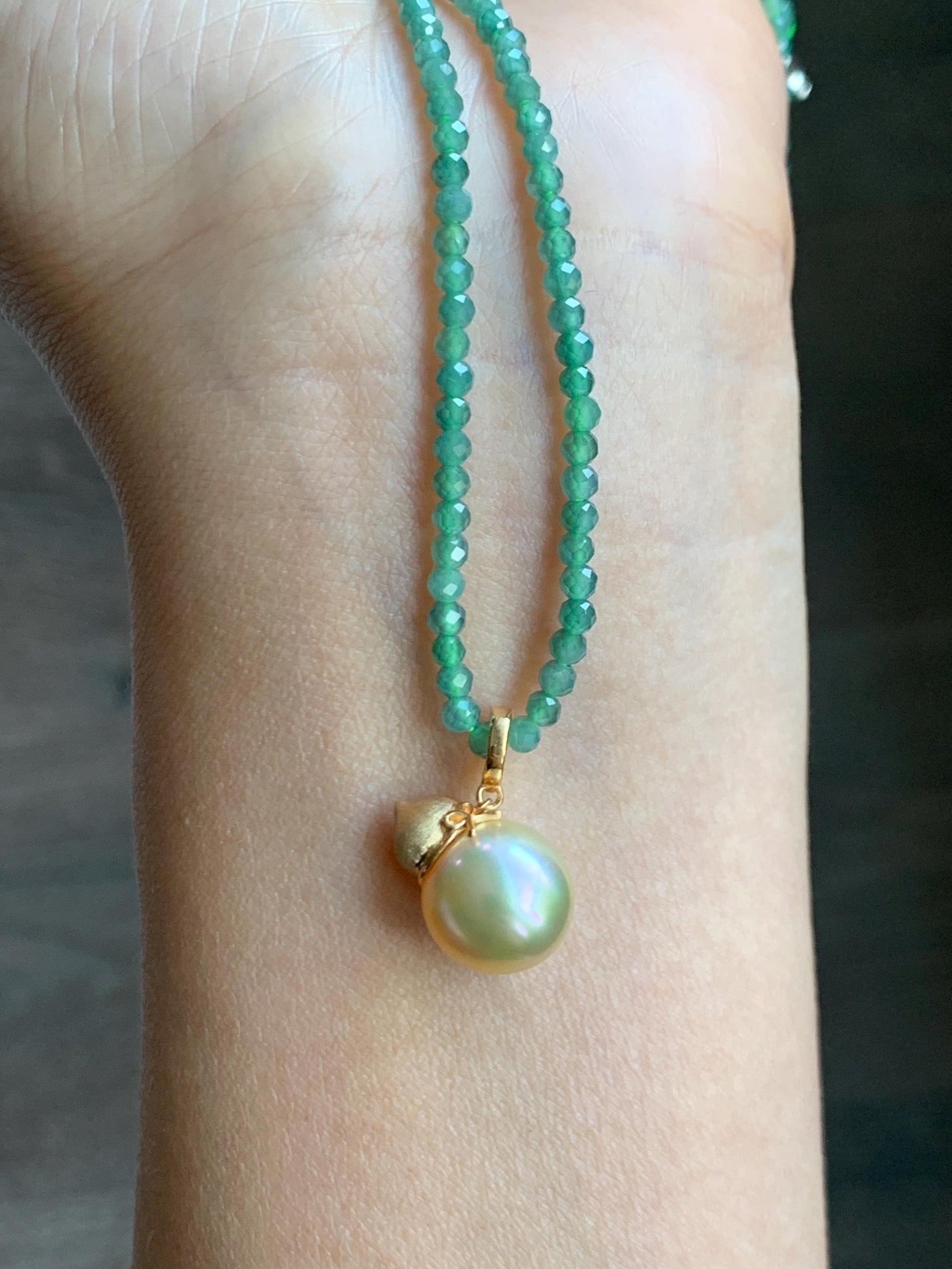 Natural Genuine Golden South Sea Pearl Gourd Hulu Pendant Solid Sterling Silver Yellow Gold Overlay 11.1mm 3g 天然南洋金珠葫芦吊坠 GSC561A