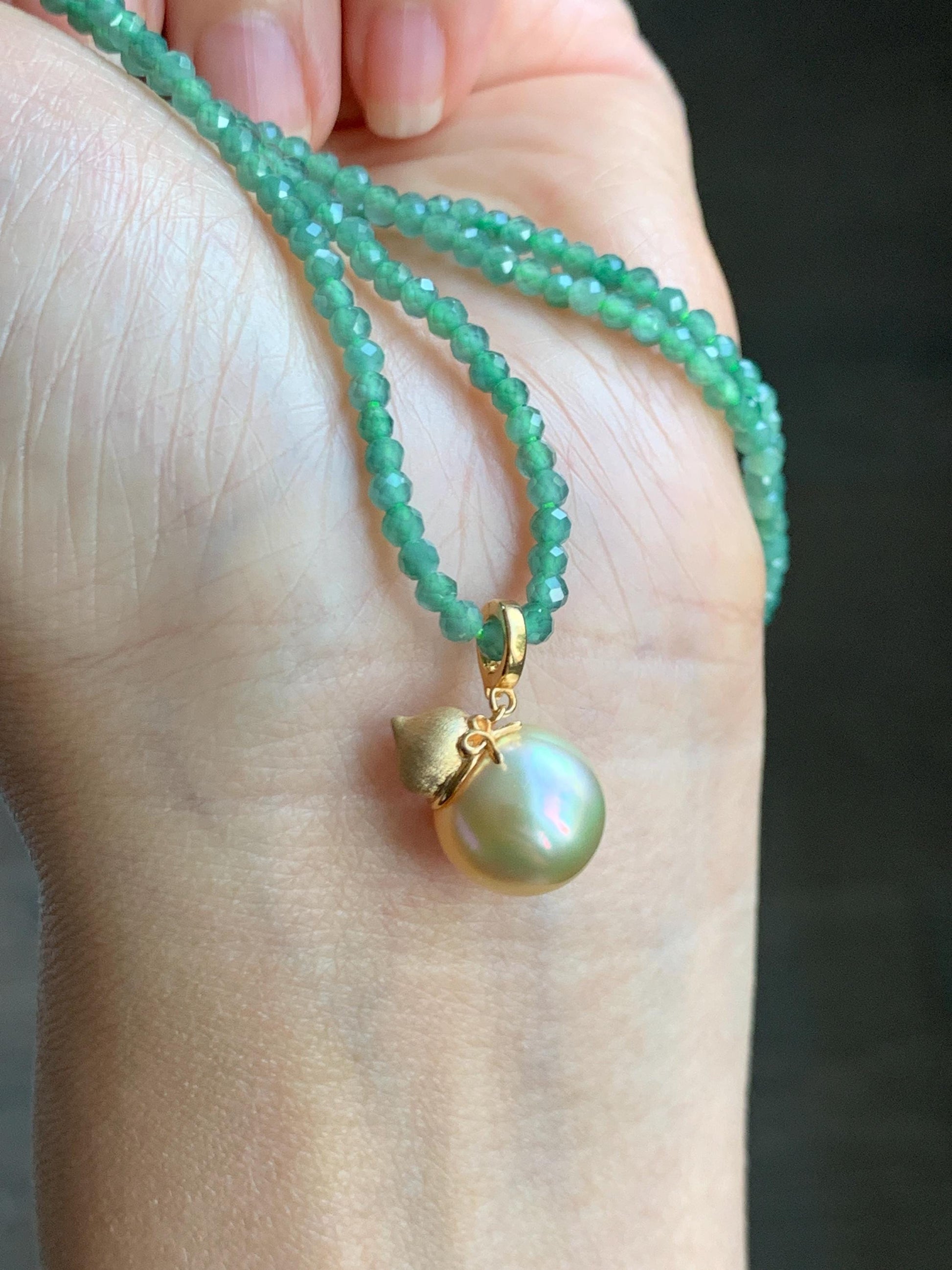 Natural Genuine Golden South Sea Pearl Gourd Hulu Pendant Solid Sterling Silver Yellow Gold Overlay 11.1mm 3g 天然南洋金珠葫芦吊坠 GSC561A