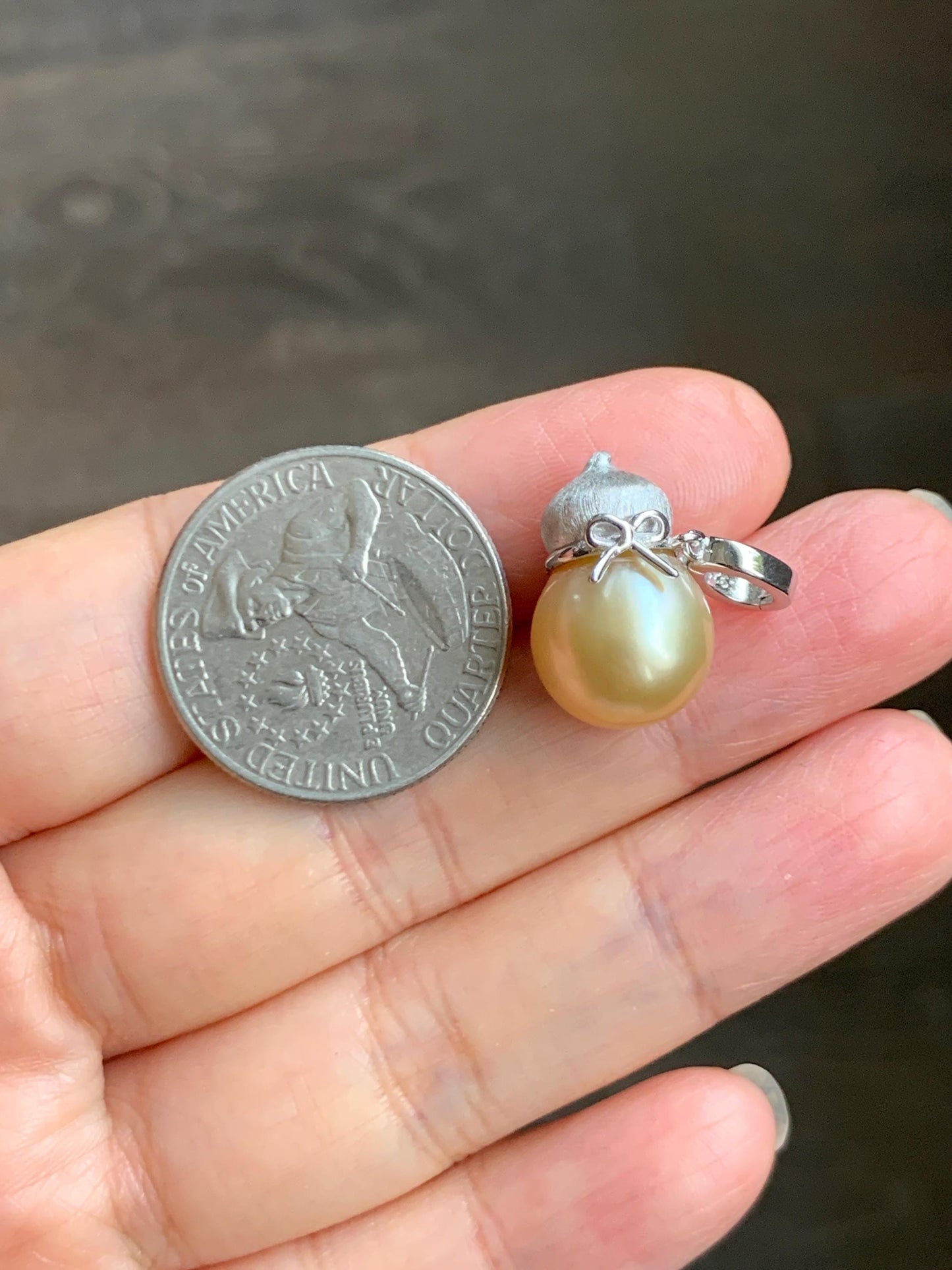 Natural Genuine Golden South Sea Pearl Gourd Hulu Pendant Solid Sterling Silver 11.8mm 4g 天然南洋金珠葫芦吊坠 GSC561B