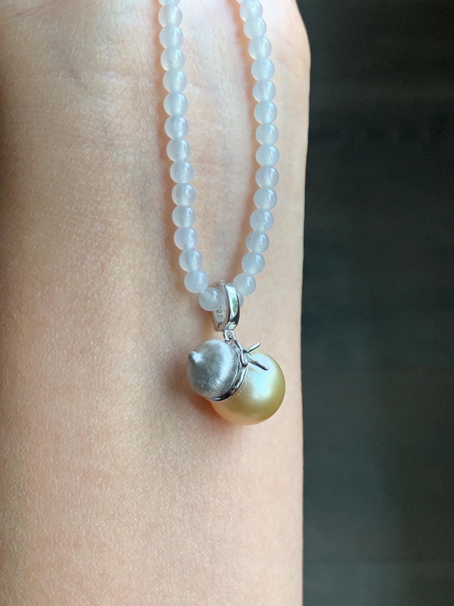 Natural Genuine Golden South Sea Pearl Gourd Hulu Pendant Solid Sterling Silver 11.8mm 4g 天然南洋金珠葫芦吊坠 GSC561B