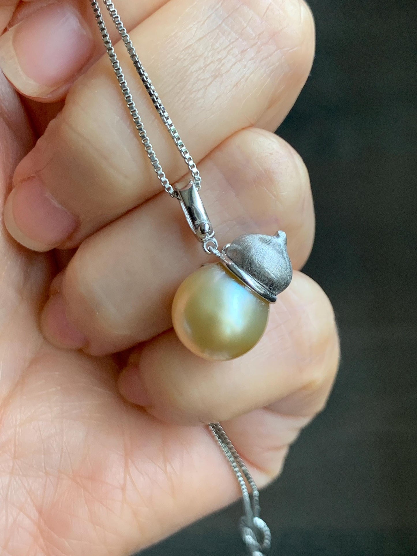Natural Genuine Golden South Sea Pearl Gourd Hulu Pendant Solid Sterling Silver 11.8mm 4g 天然南洋金珠葫芦吊坠 GSC561B