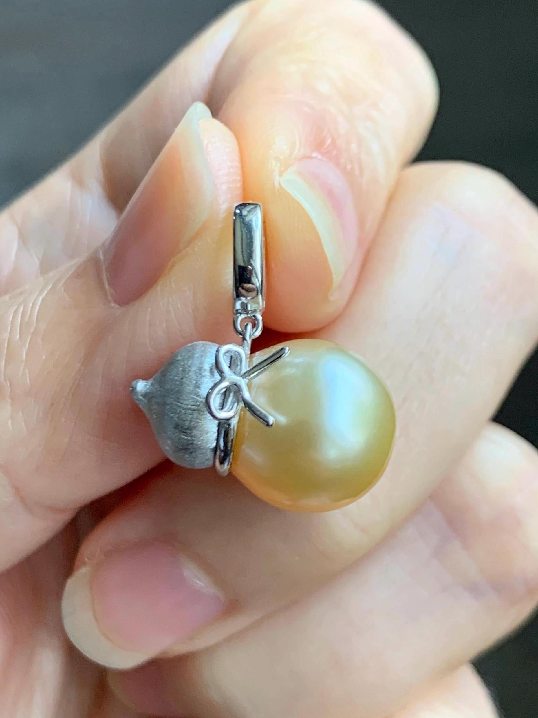 Natural Genuine Golden South Sea Pearl Gourd Hulu Pendant Solid Sterling Silver 11.8mm 4g 天然南洋金珠葫芦吊坠 GSC561B