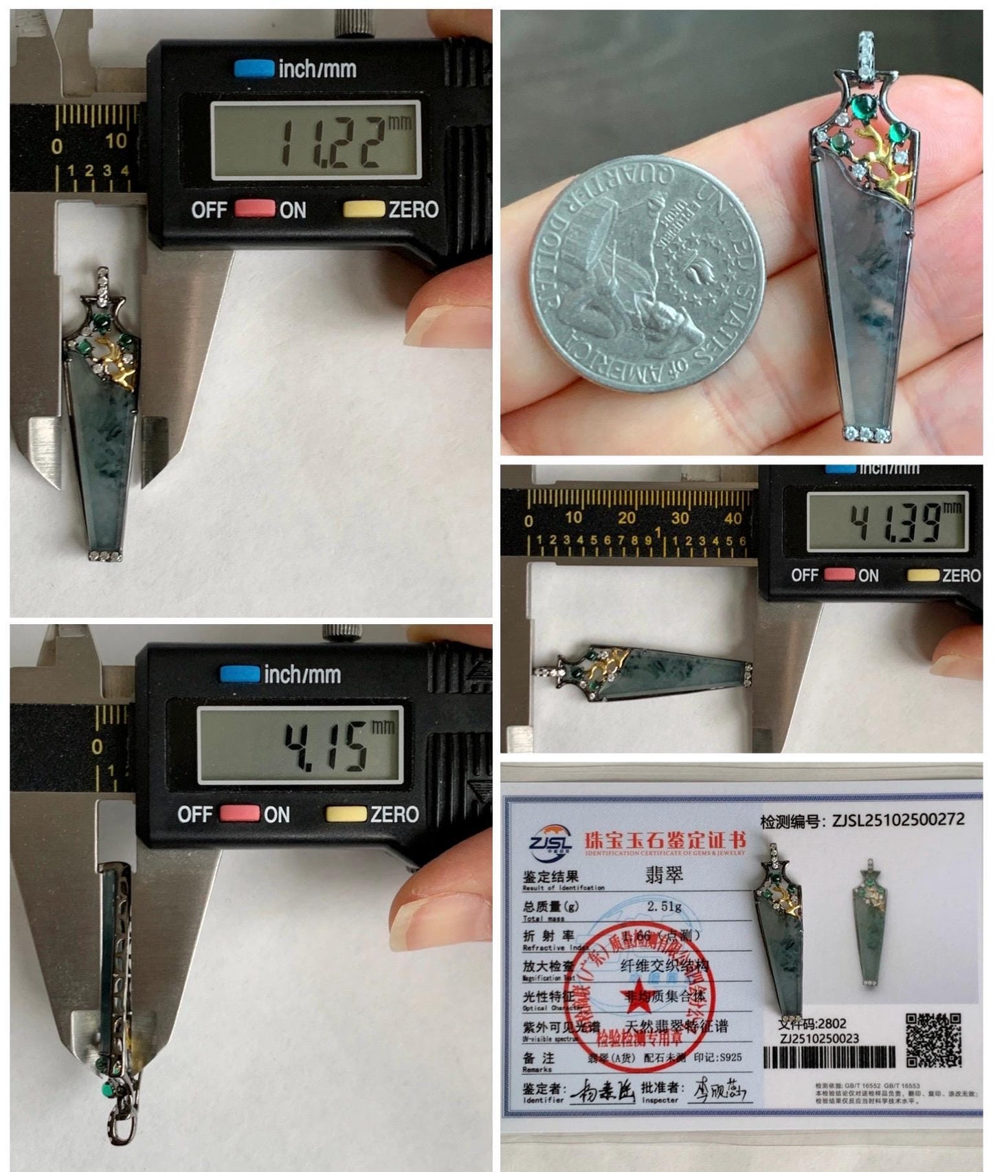 Certified Natural Grade A Guatemalan Icy Highly Translucent Wuji Jade Jadeite Wu Shi Pai Vase Pendant Sterling Silver 天然冰胶危乌鸡翡翠无事牌镶嵌花瓶吊坠 272