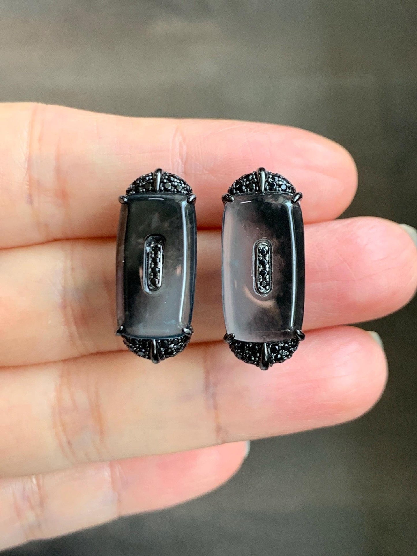 Certified Natural Grade A Guatemalan Icy Highly Translucent Wuji Jade Jadeite Earrings Omega Back Studs Sterling Silver 天然冰胶危乌鸡翡翠镶嵌耳环 273