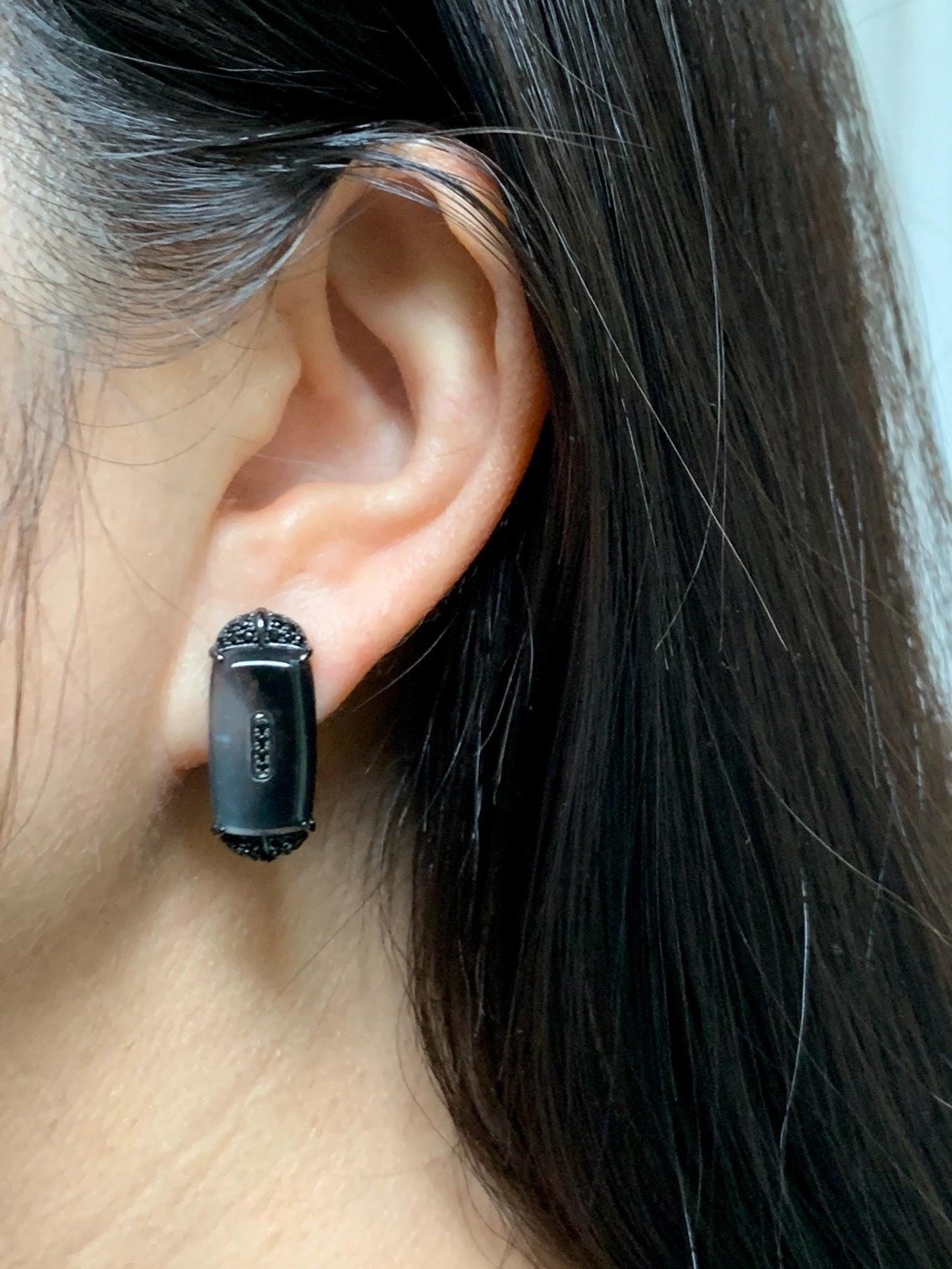 Certified Natural Grade A Guatemalan Icy Highly Translucent Wuji Jade Jadeite Earrings Omega Back Studs Sterling Silver 天然冰胶危乌鸡翡翠镶嵌耳环 273