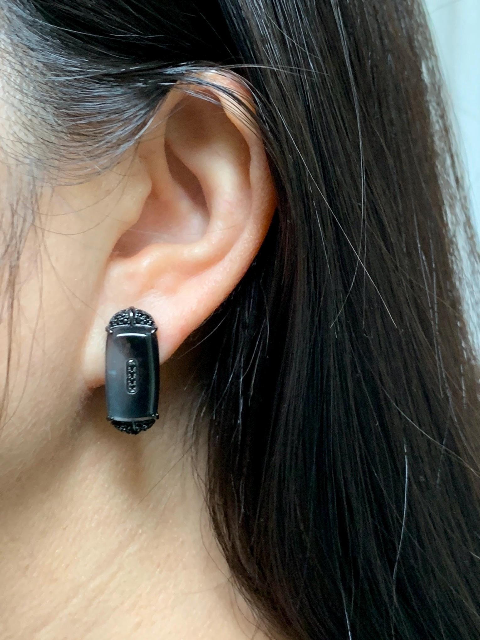 Certified Natural Grade A Guatemalan Icy Highly Translucent Wuji Jade Jadeite Earrings Omega Back Studs Sterling Silver 天然冰胶危乌鸡翡翠镶嵌耳环 273