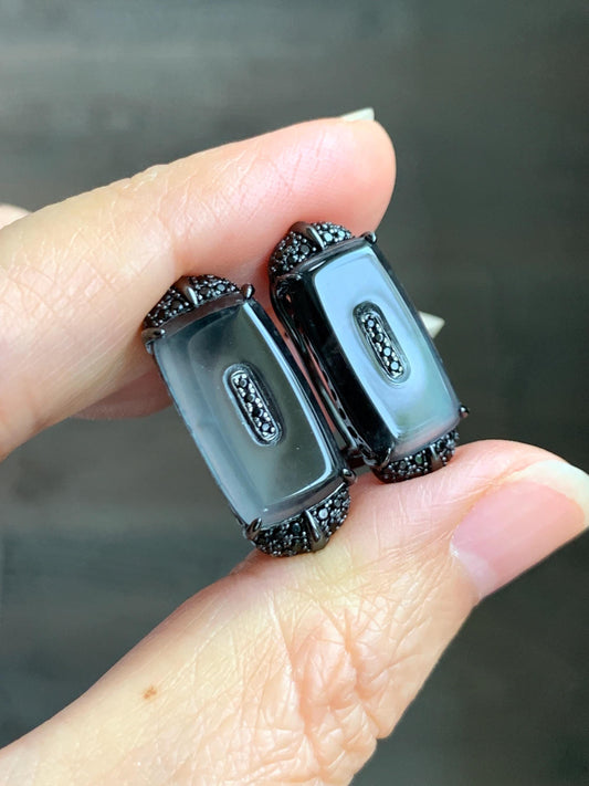 Certified Natural Grade A Guatemalan Icy Highly Translucent Wuji Jade Jadeite Earrings Omega Back Studs Sterling Silver 天然冰胶危乌鸡翡翠镶嵌耳环 273