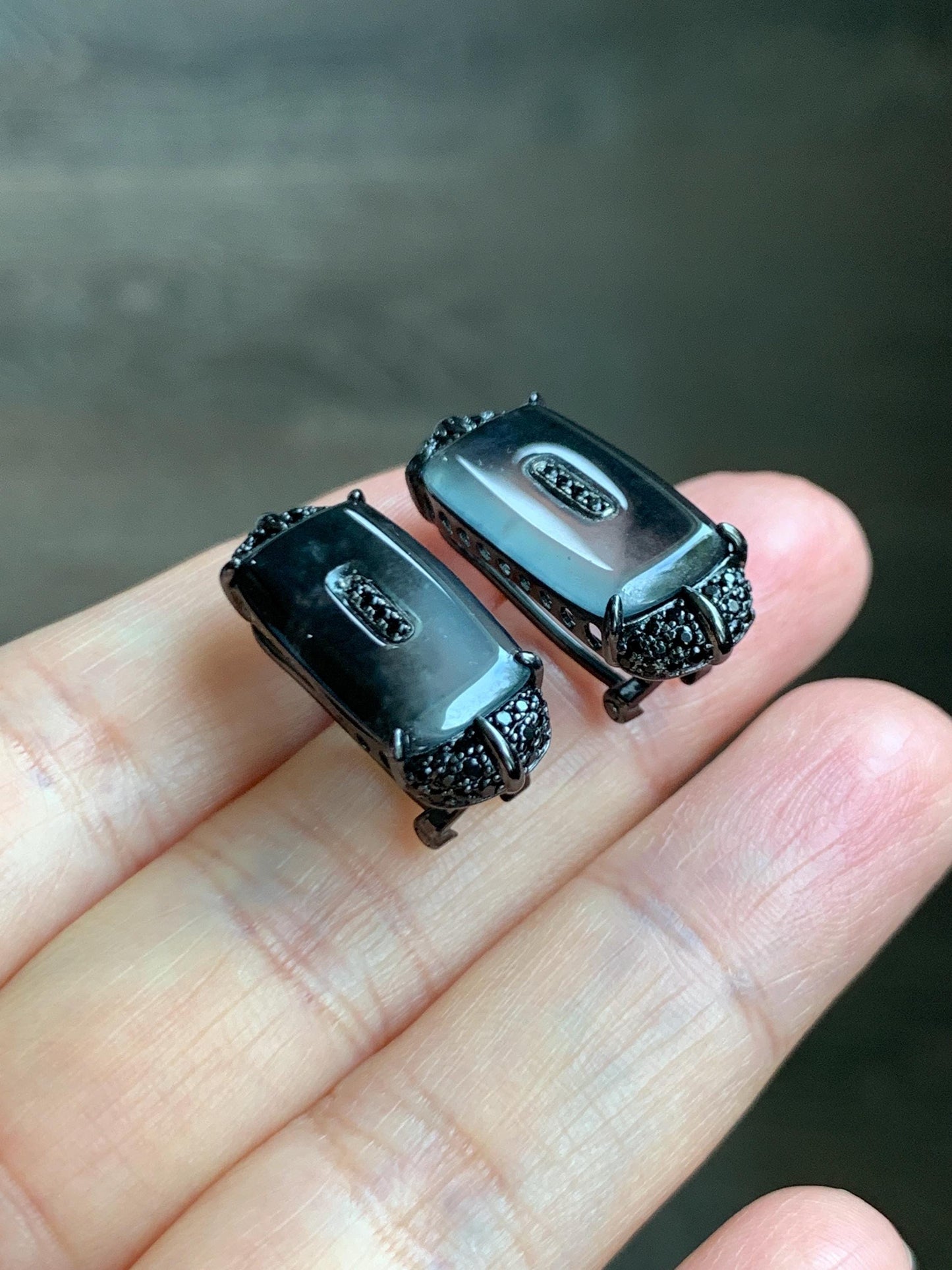 Certified Natural Grade A Guatemalan Icy Highly Translucent Wuji Jade Jadeite Earrings Omega Back Studs Sterling Silver 天然冰胶危乌鸡翡翠镶嵌耳环 273