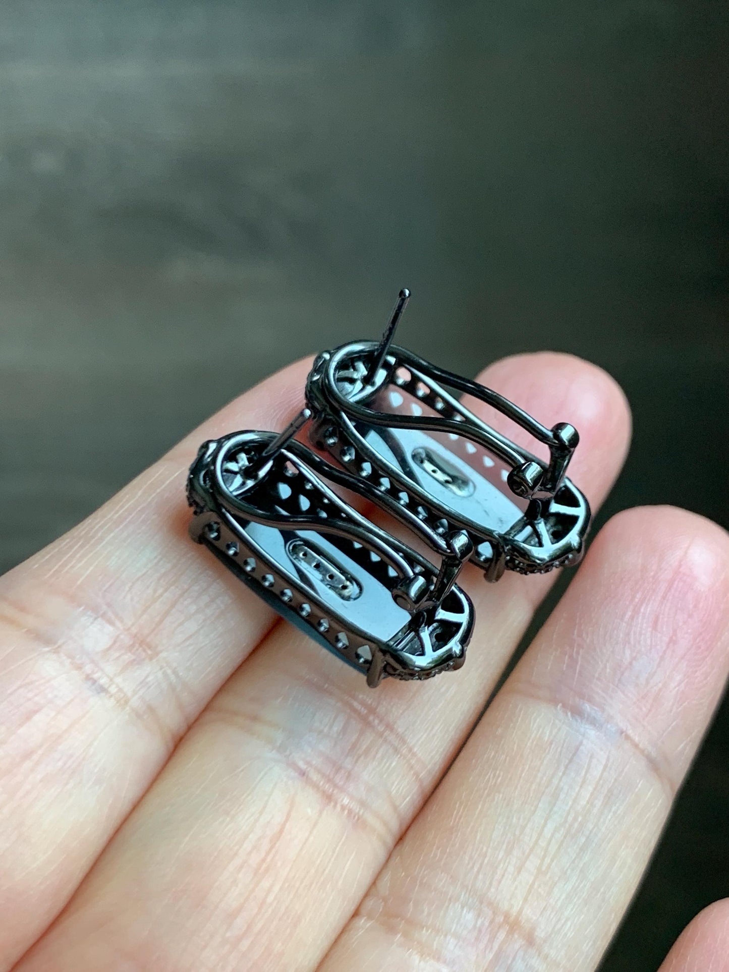 Certified Natural Grade A Guatemalan Icy Highly Translucent Wuji Jade Jadeite Earrings Omega Back Studs Sterling Silver 天然冰胶危乌鸡翡翠镶嵌耳环 273