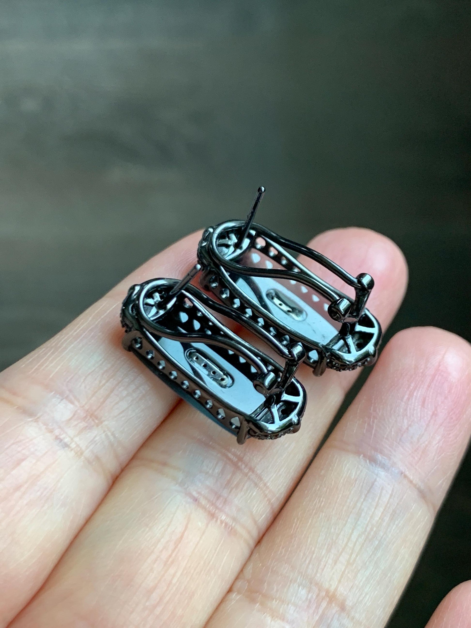 Certified Natural Grade A Guatemalan Icy Highly Translucent Wuji Jade Jadeite Earrings Omega Back Studs Sterling Silver 天然冰胶危乌鸡翡翠镶嵌耳环 273