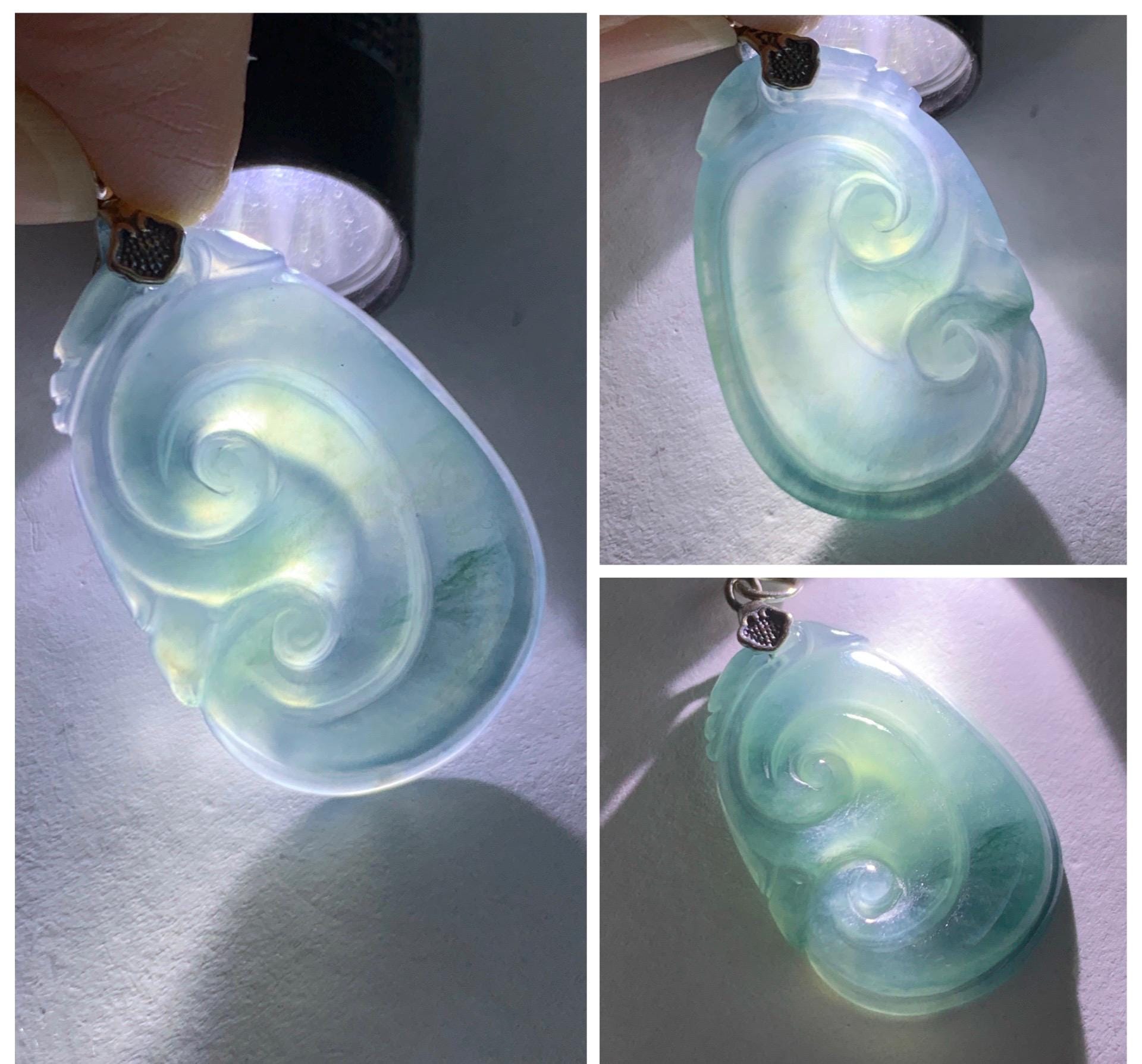 Natural Grade A Guatemalan Icy Highly Translucent Gelatinous Aegean Blue Jade Jadeite Ruyi Pendant Sterling Silver 天然冰胶危蓝紫翡翠如意吊坠 NJL330A