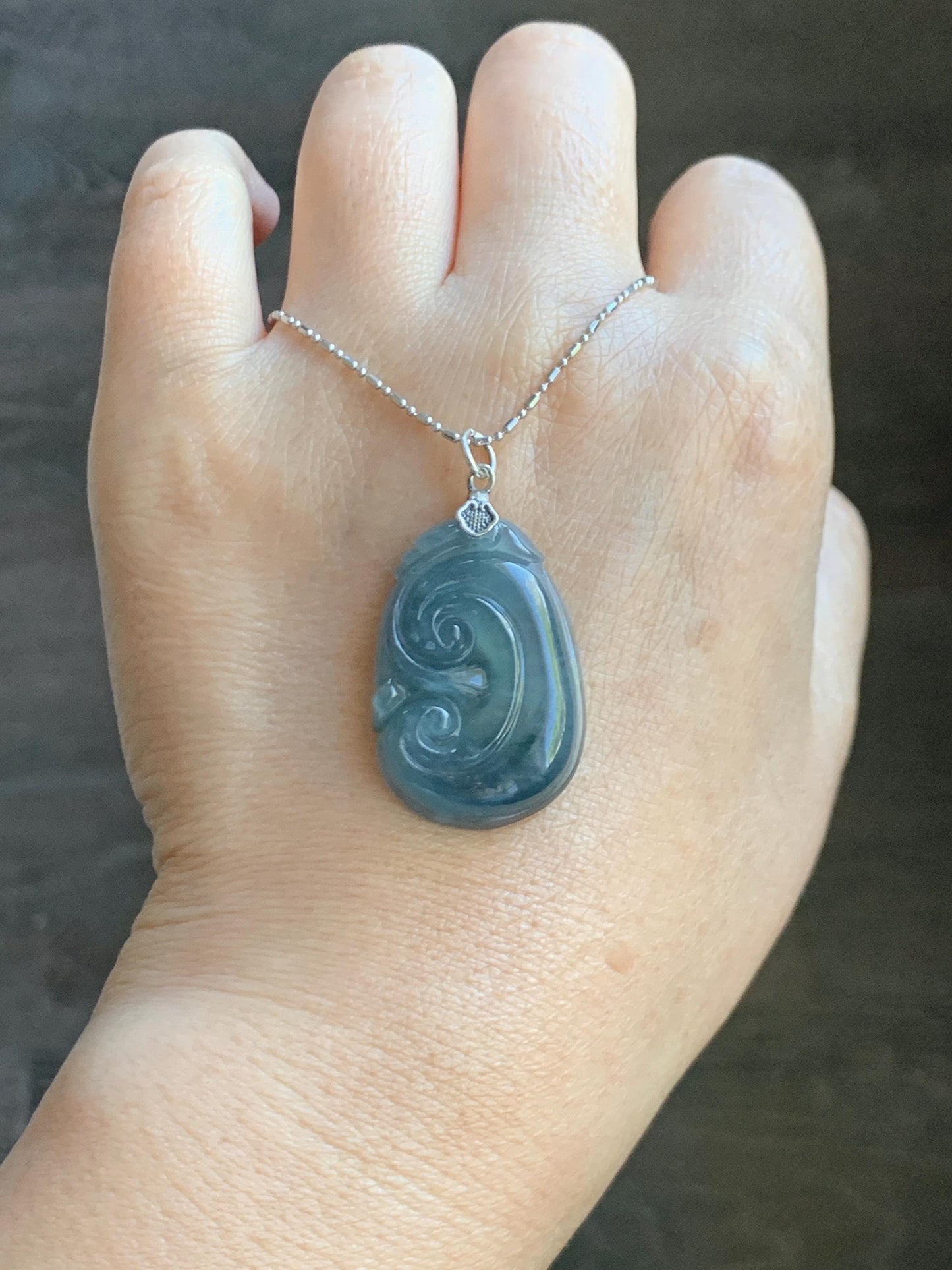 Natural Grade A Guatemalan Icy Highly Translucent Gelatinous Aegean Blue Jade Jadeite Ruyi Pendant Sterling Silver 天然冰胶危蓝紫翡翠如意吊坠 NJL330A