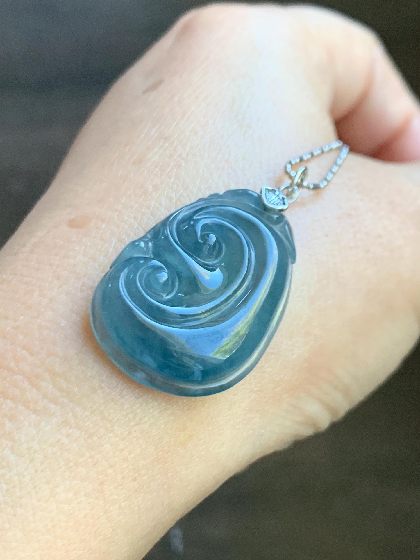 Natural Grade A Guatemalan Icy Highly Translucent Gelatinous Aegean Blue Jade Jadeite Ruyi Pendant Sterling Silver 天然冰胶危蓝紫翡翠如意吊坠 NJL330A
