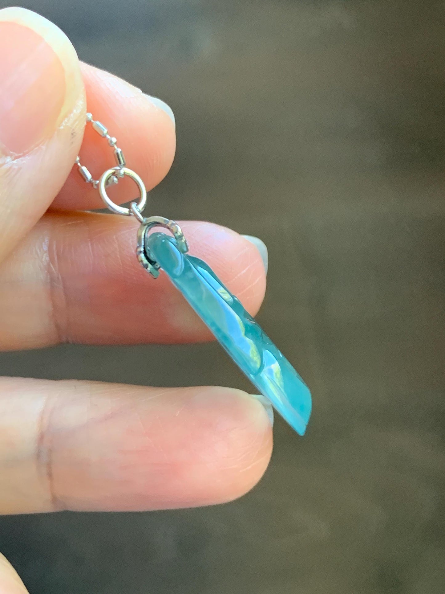 Natural Grade A Guatemalan Icy Highly Translucent Gelatinous Teal Jade Jadeite Ruyi Pendant Sterling Silver 天然冰胶老种危蓝绿翡翠如意吊坠 WLR280A