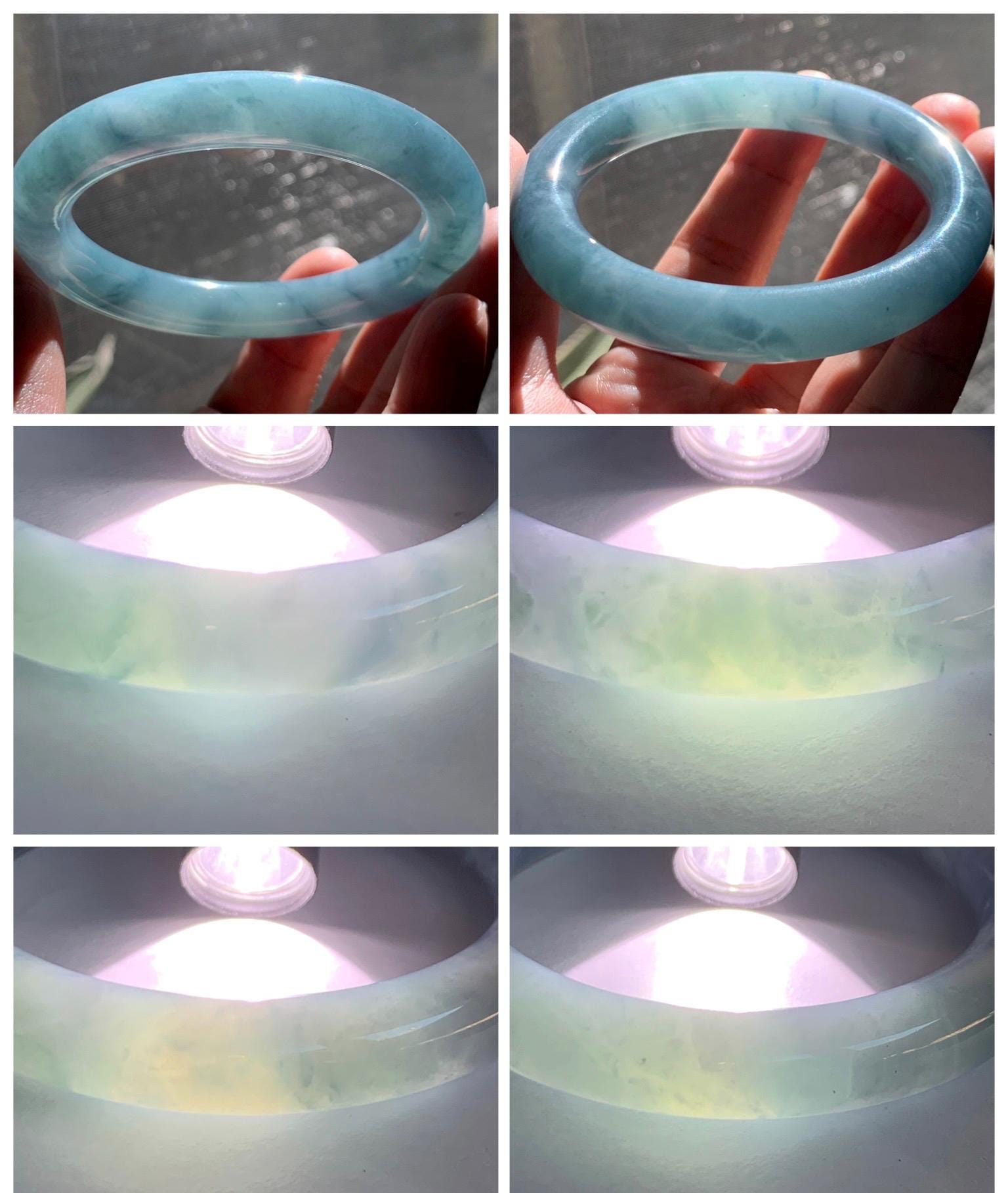 Certified Natural Grade A Guatemalan Icy Translucent Dark Blueberry Blue Jade Jadeite Wide Bangle Bracelet 56.1mm 6.9” 天然冰危蓝莓紫翡翠粗圆条手镯 284