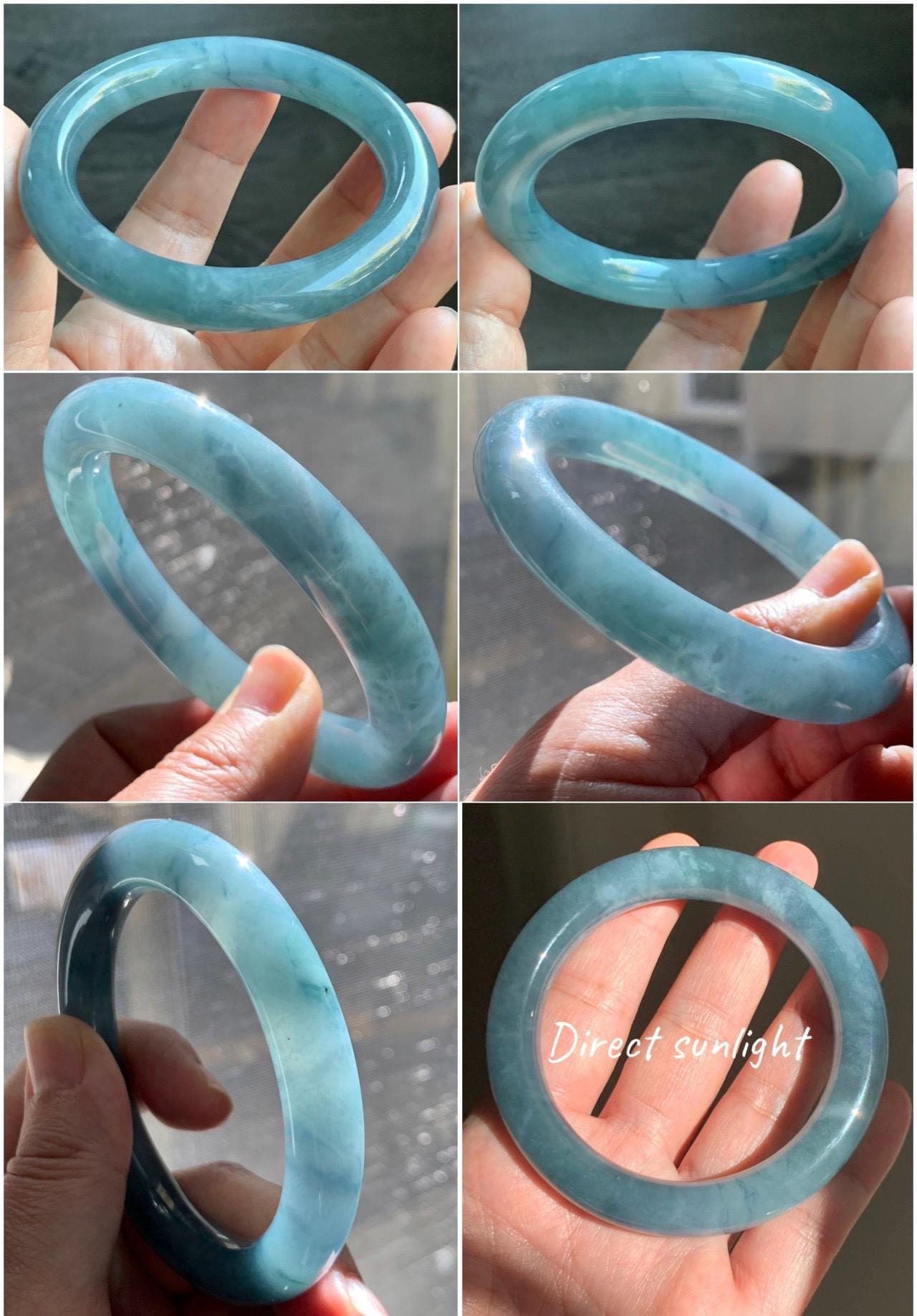 Certified Natural Grade A Guatemalan Icy Translucent Dark Blueberry Blue Jade Jadeite Wide Bangle Bracelet 56.1mm 6.9” 天然冰危蓝莓紫翡翠粗圆条手镯 284