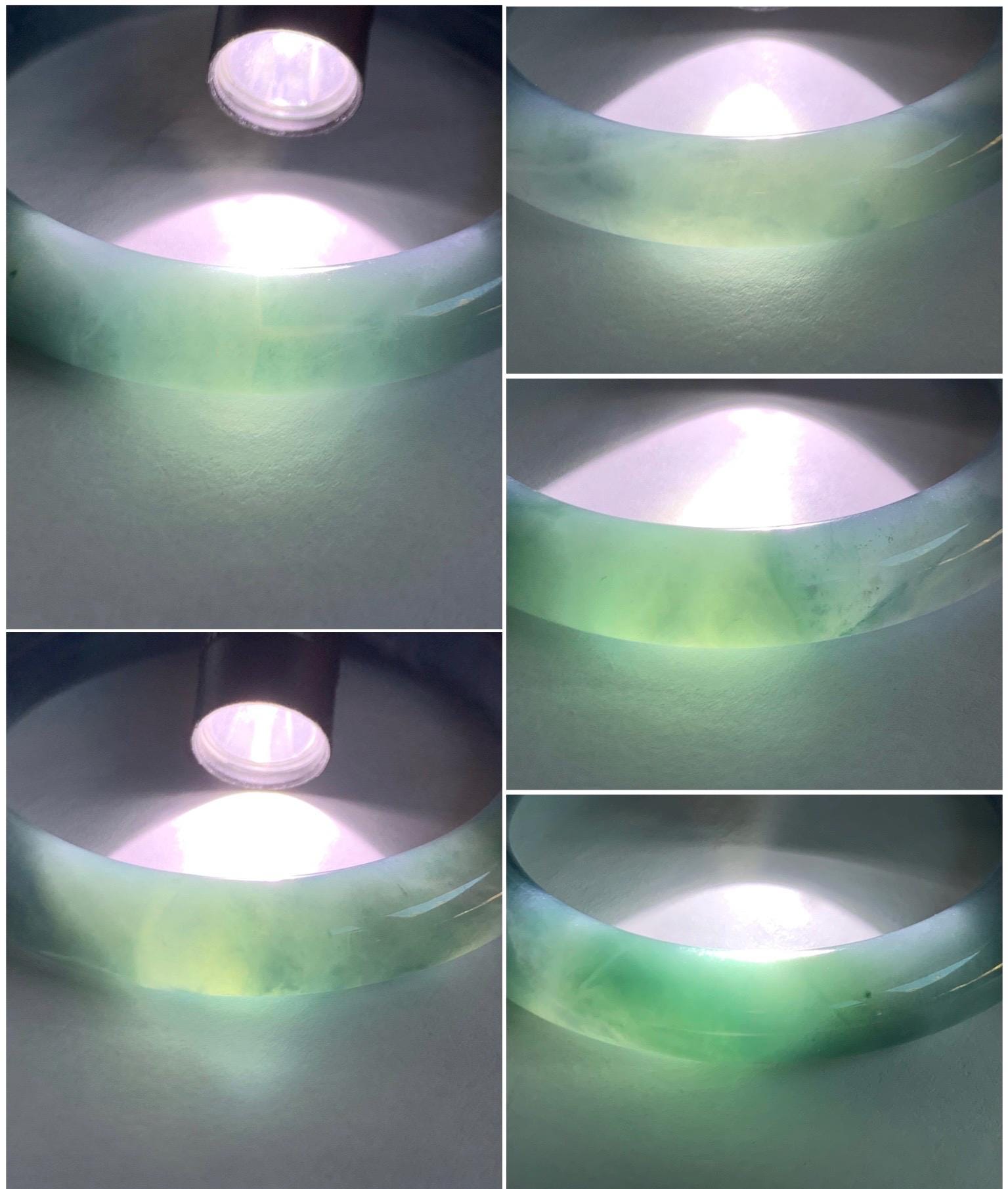 Certified Natural Grade A Guatemalan Icy Translucent Dark Blueberry Blue Jade Jadeite Wide Bangle Bracelet 55.9mm 6.9” 天然冰危蓝莓紫翡翠粗圆条手镯 285