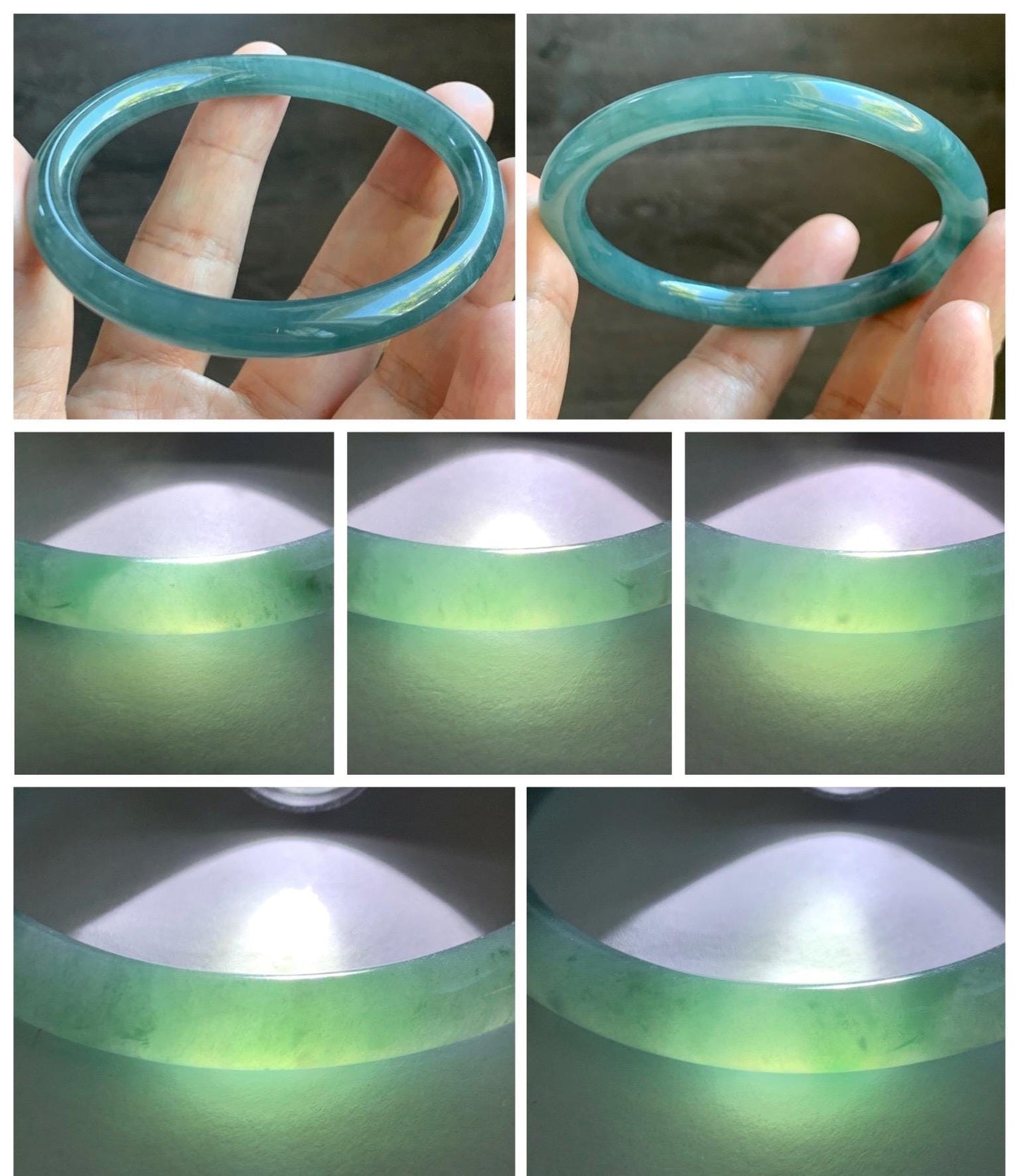 Certified Natural Grade A Guatemalan Icy Translucent Dark Teal Blue Jade Jadeite Bangle Bracelet 59.49mm 7.35” 天然冰危深蓝翡翠圆条手镯 718