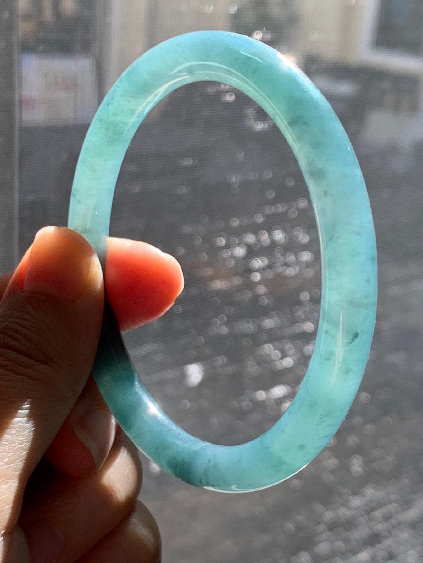 Certified Natural Grade A Guatemalan Icy Translucent Dark Teal Blue Jade Jadeite Bangle Bracelet 59.49mm 7.35” 天然冰危深蓝翡翠圆条手镯 718