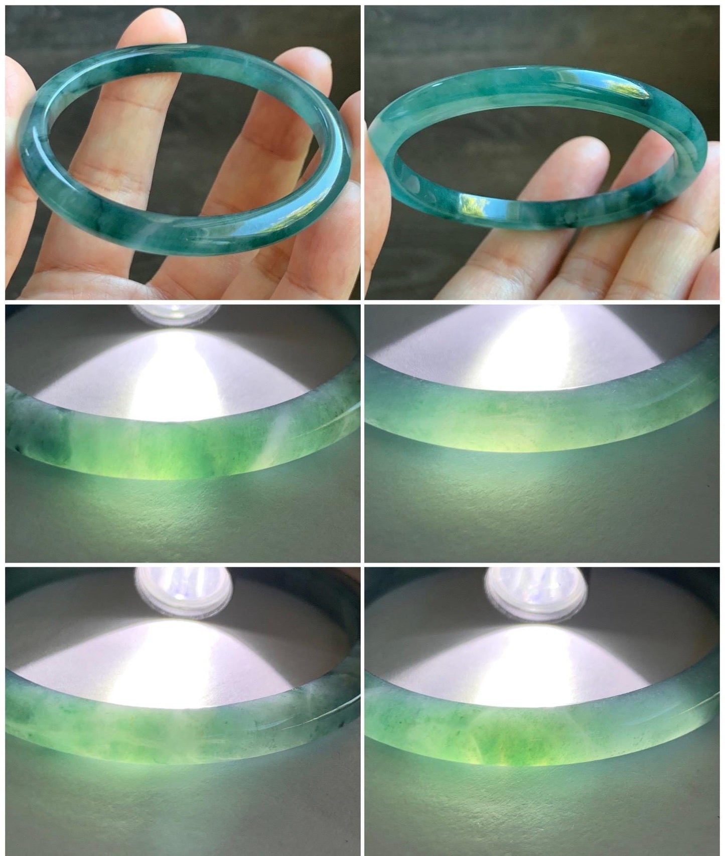 Certified Natural Grade A Guatemalan Icy Highly Translucent Dark Green & Green Marbled Jade Jadeite Bangle 53.7mm 6.6” 天然冰胶危深蓝飘花翡翠手镯 278