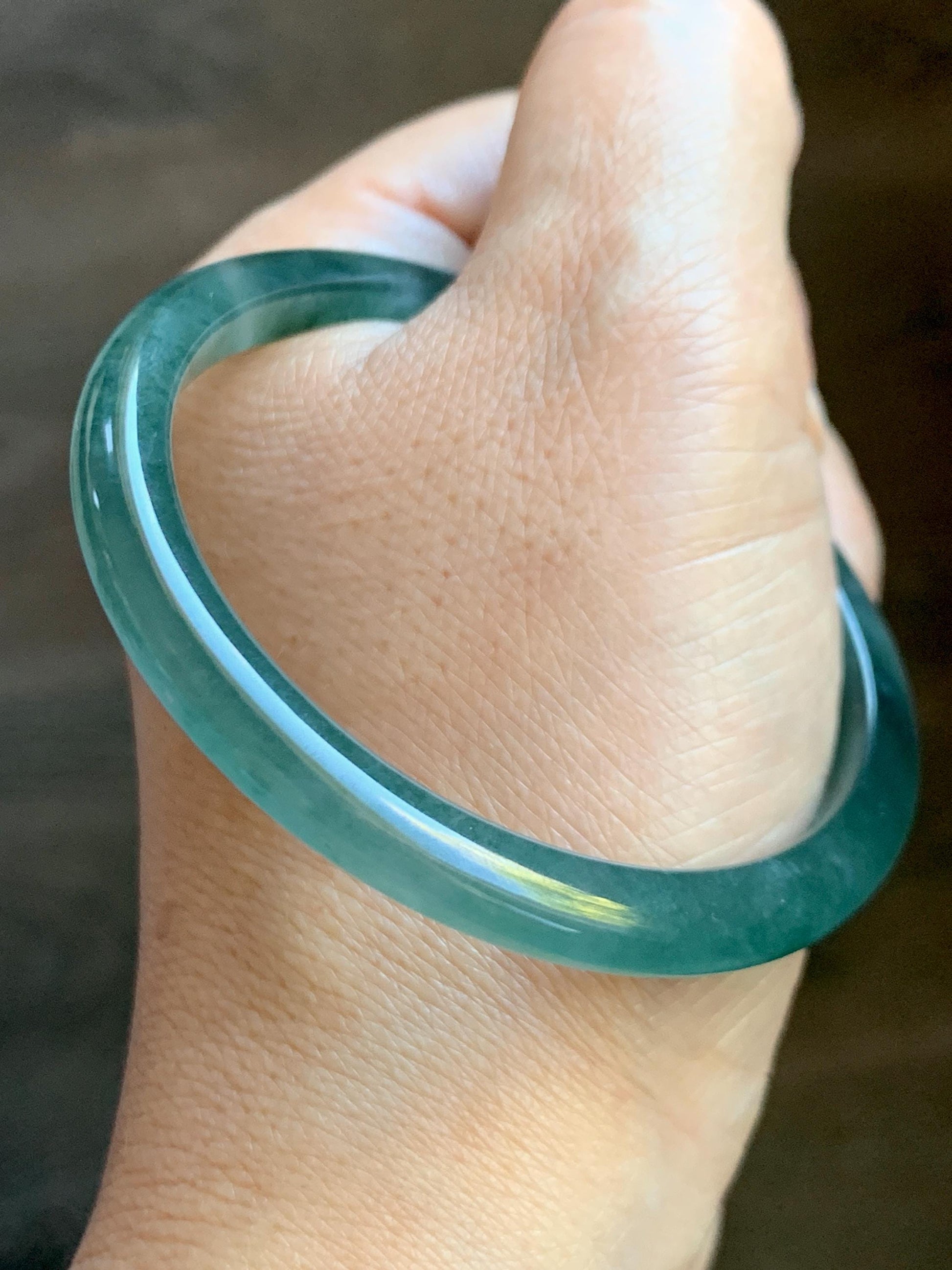 Certified Natural Grade A Guatemalan Icy Highly Translucent Dark Green & Green Marbled Jade Jadeite Bangle 53.7mm 6.6” 天然冰胶危深蓝飘花翡翠手镯 278