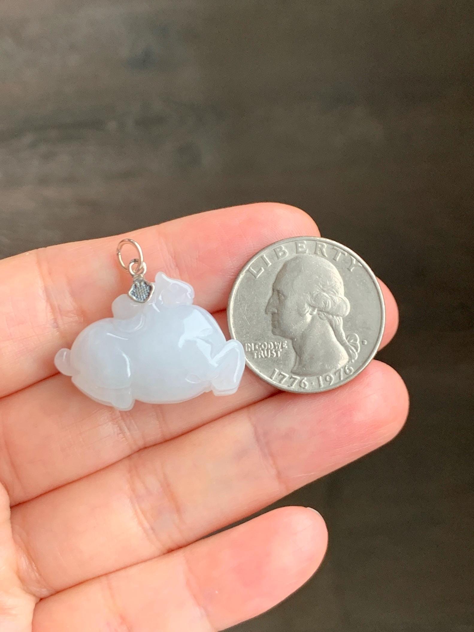 Natural Grade A Icy Translucent Gelatinous Icy White Jade Jadeite Carved Tang Horse Pendant Sterling Silver 9g 天然冰细糯淡蓝底翡翠唐马银镶吊坠 TMQ160