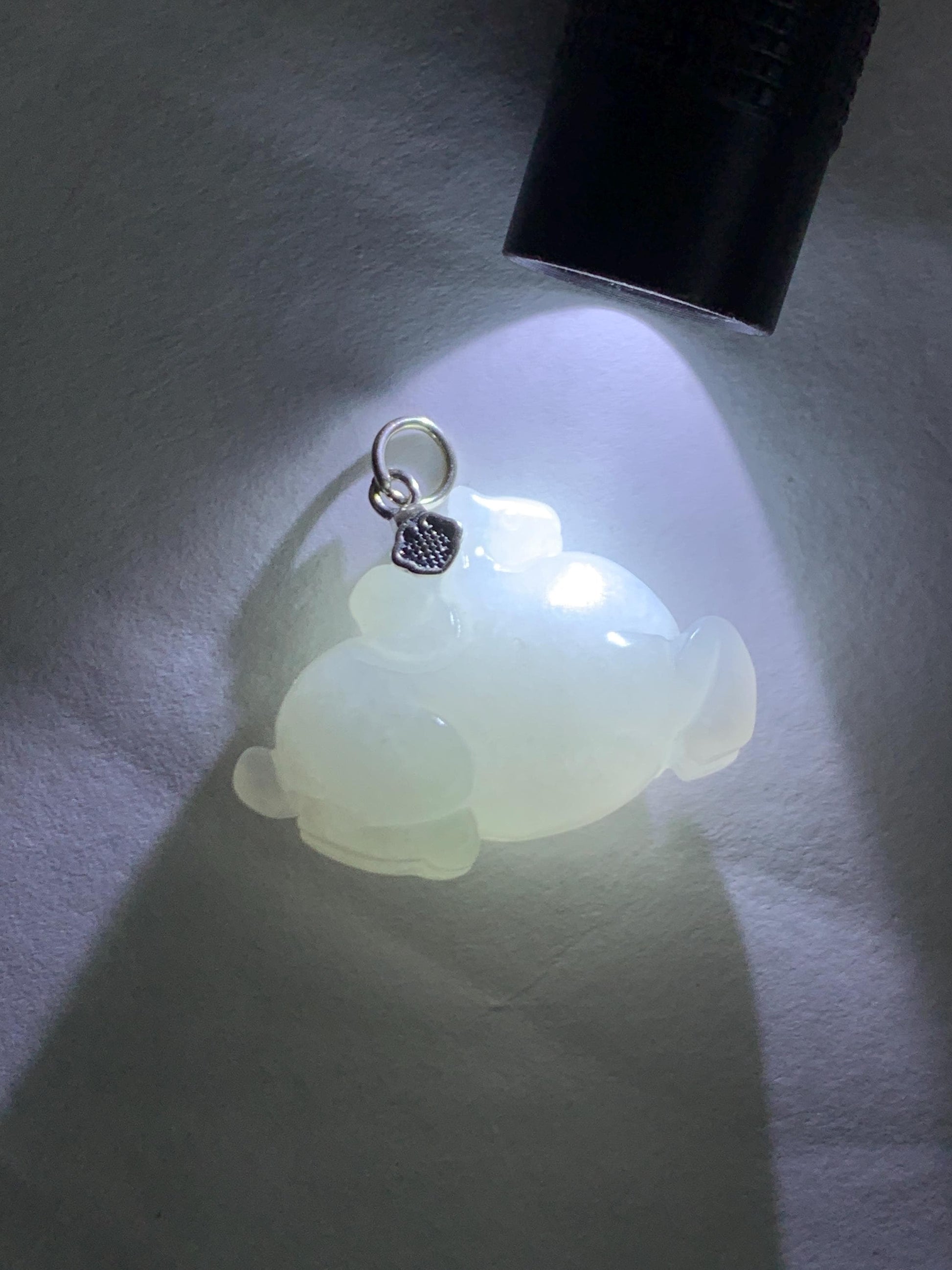 Natural Grade A Icy Translucent Gelatinous Icy White Jade Jadeite Carved Tang Horse Pendant Sterling Silver 9g 天然冰细糯淡蓝底翡翠唐马银镶吊坠 TMQ160