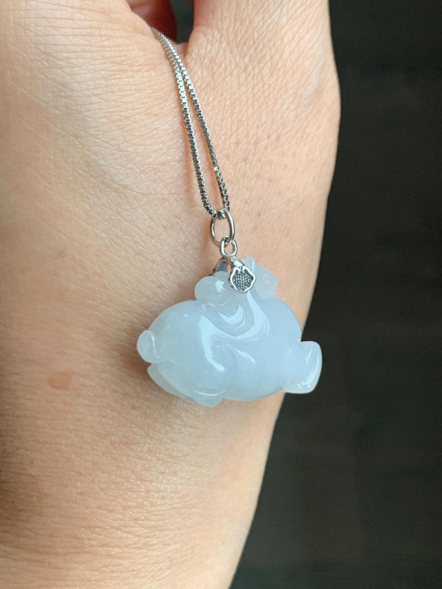 Natural Grade A Icy Translucent Gelatinous Icy White Jade Jadeite Carved Tang Horse Pendant Sterling Silver 9g 天然冰细糯淡蓝底翡翠唐马银镶吊坠 TMQ160