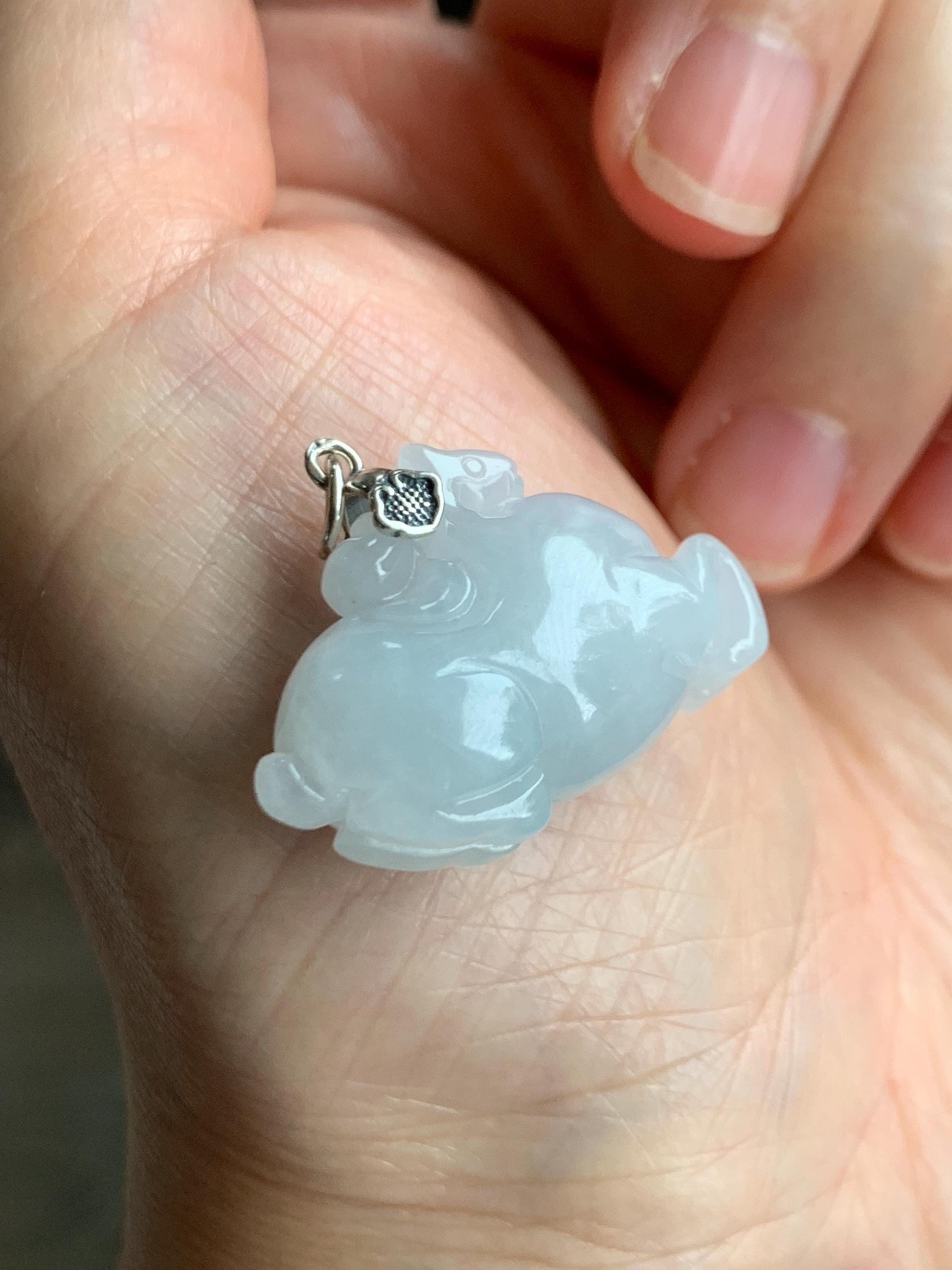 Natural Grade A Icy Translucent Gelatinous Icy White Jade Jadeite Carved Tang Horse Pendant Sterling Silver 9g 天然冰细糯淡蓝底翡翠唐马银镶吊坠 TMQ160