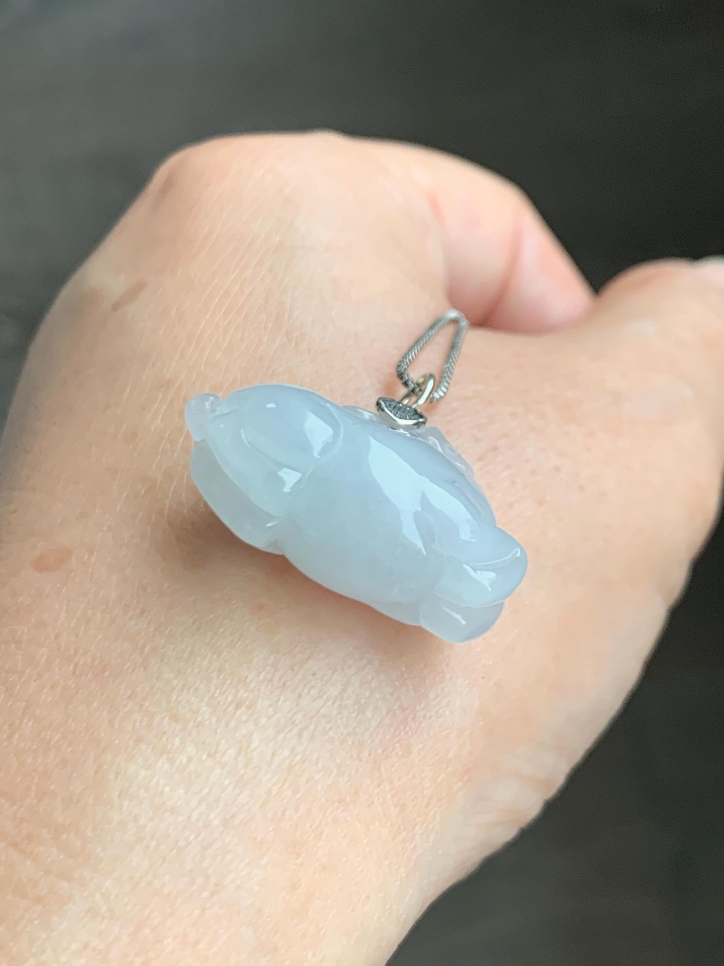 Natural Grade A Icy Translucent Gelatinous Icy White Jade Jadeite Carved Tang Horse Pendant Sterling Silver 9g 天然冰细糯淡蓝底翡翠唐马银镶吊坠 TMQ160